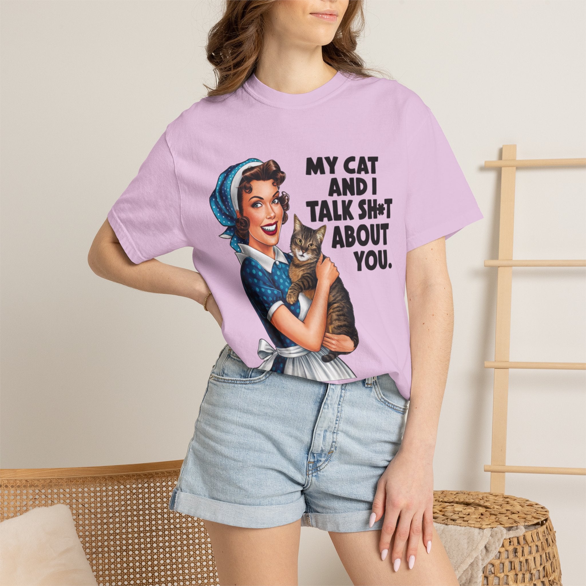 T-Shirt — Vintage Housewife Cat Graphic "My Cat and I Talk Sh*t About You"