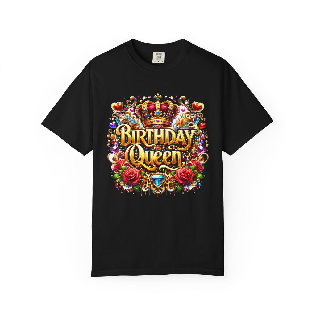 Birthday Queen T-Shirt | Crown, Roses, Colorful Confetti