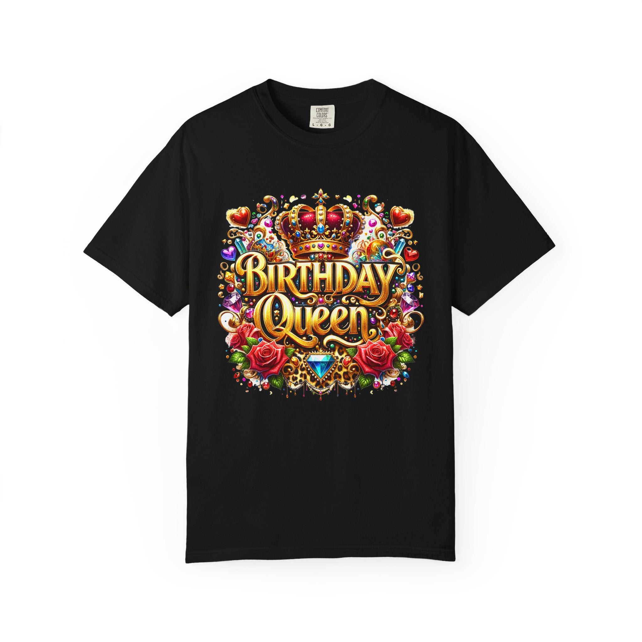 Birthday Queen T-Shirt | Crown, Roses, Colorful Confetti