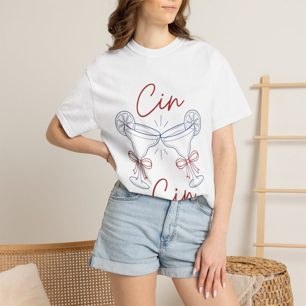 Cin Cin Cheers T-Shirt — Minimal Champagne Toast Graphic Tee