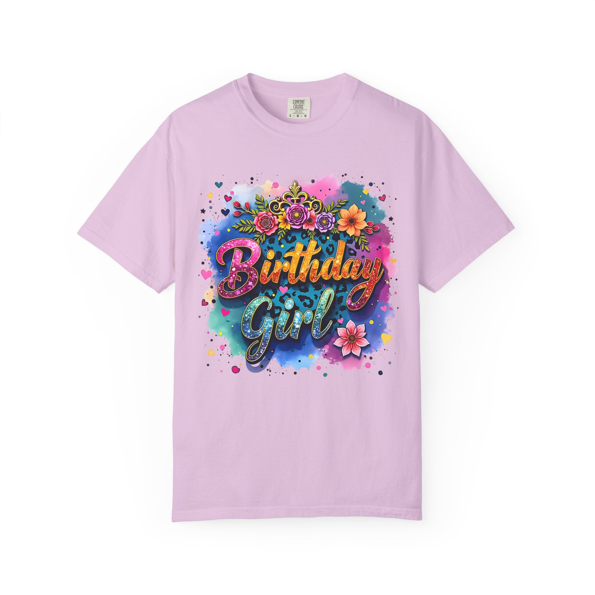Birthday Girl T-shirt | Floral Watercolor Script, Colorful Confetti Design