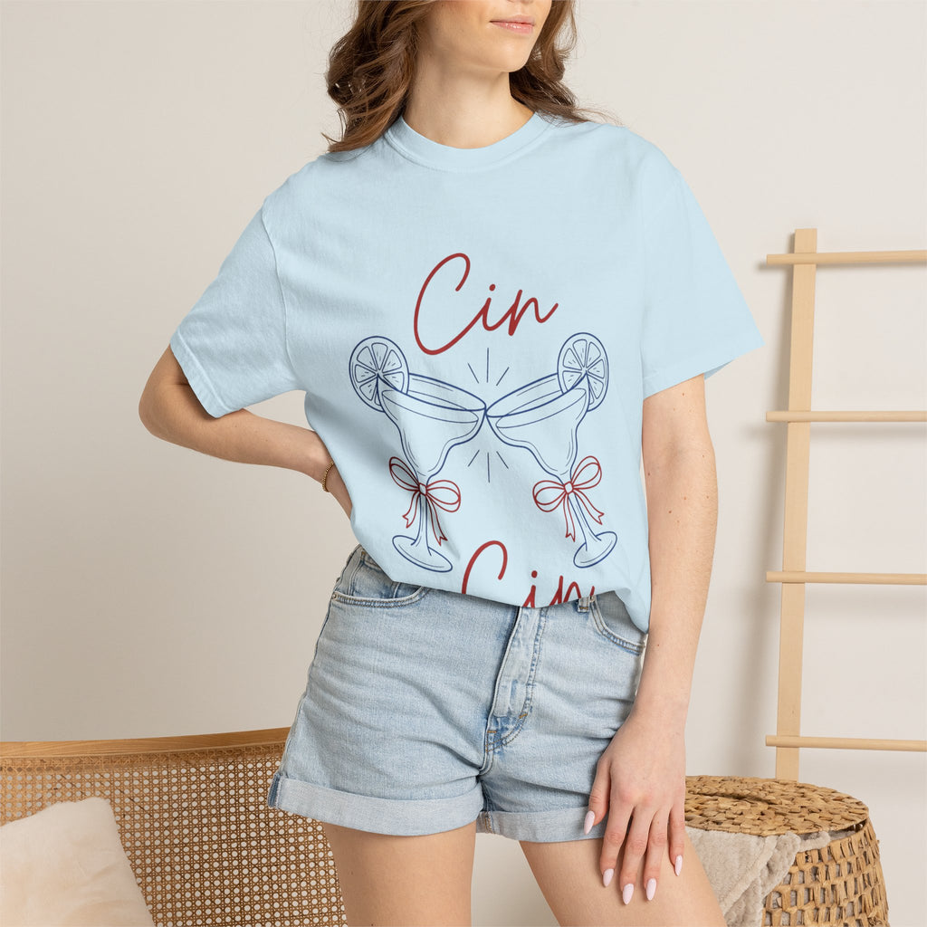 Cin Cin Cheers T-Shirt — Minimal Champagne Toast Graphic Tee
