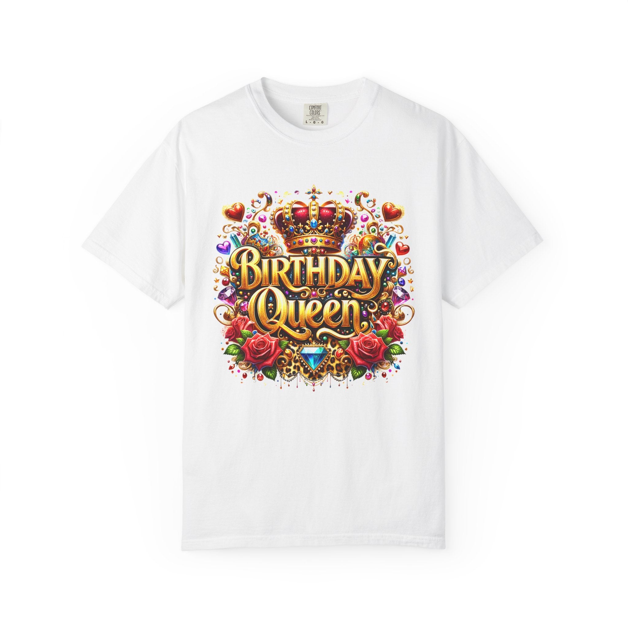 Birthday Queen T-Shirt | Crown, Roses, Colorful Confetti