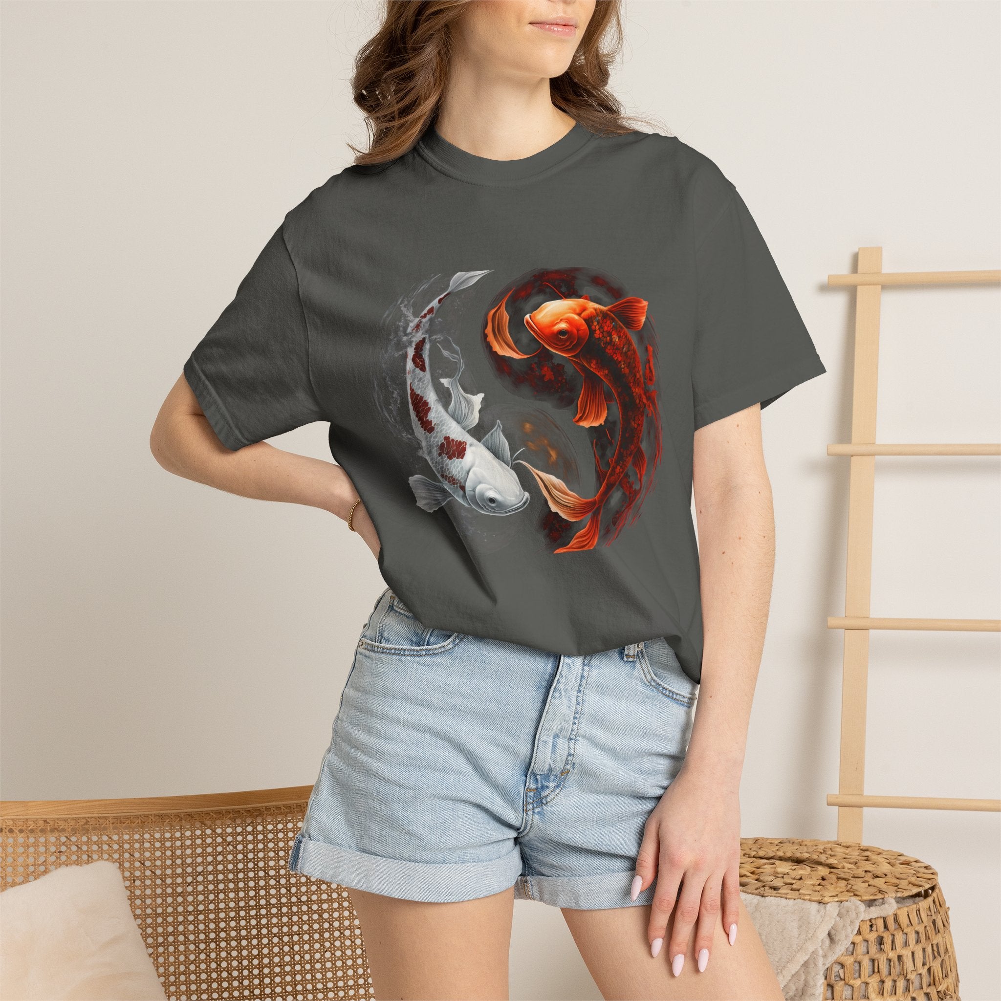 Koi Yin Yang T-Shirt — Red & White Koi Fish Graphic Tee
