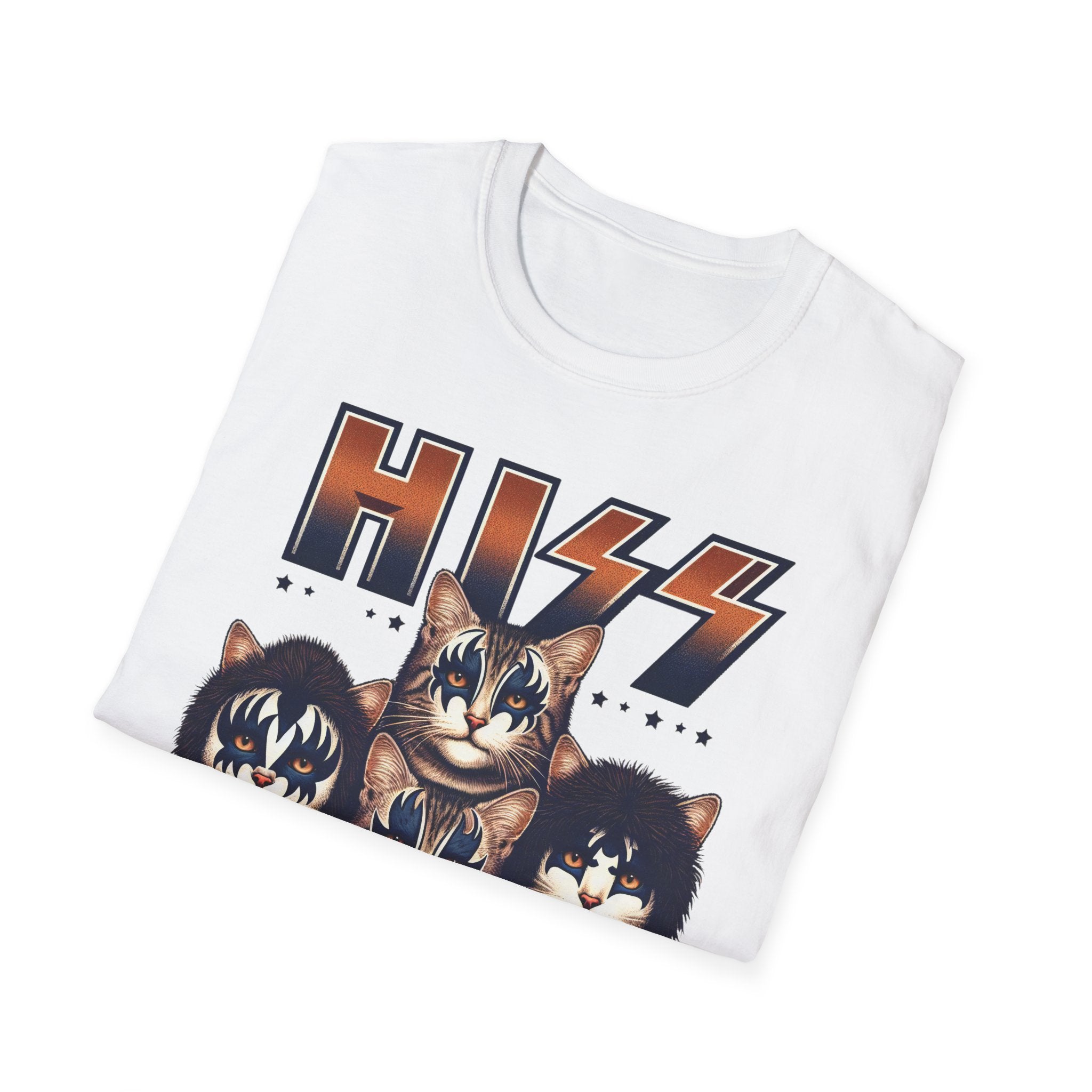 HISS Unisex Softstyle T-Shirt  Cat Faces Inspired by KISS Band Rock Tee, Alternative Rocker Clothing, Cute Kitty Graphic Tee