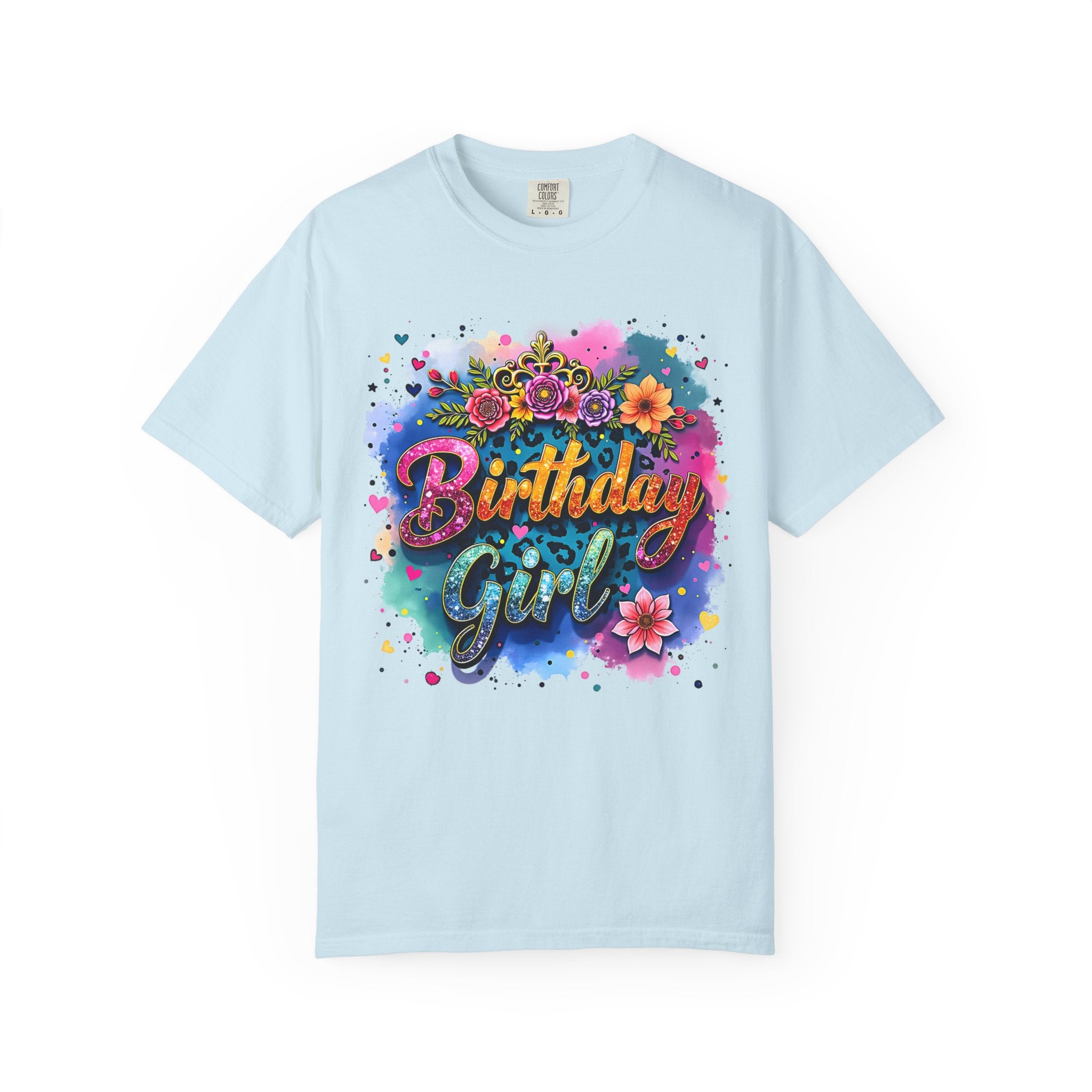 Birthday Girl T-shirt | Floral Watercolor Script, Colorful Confetti Design