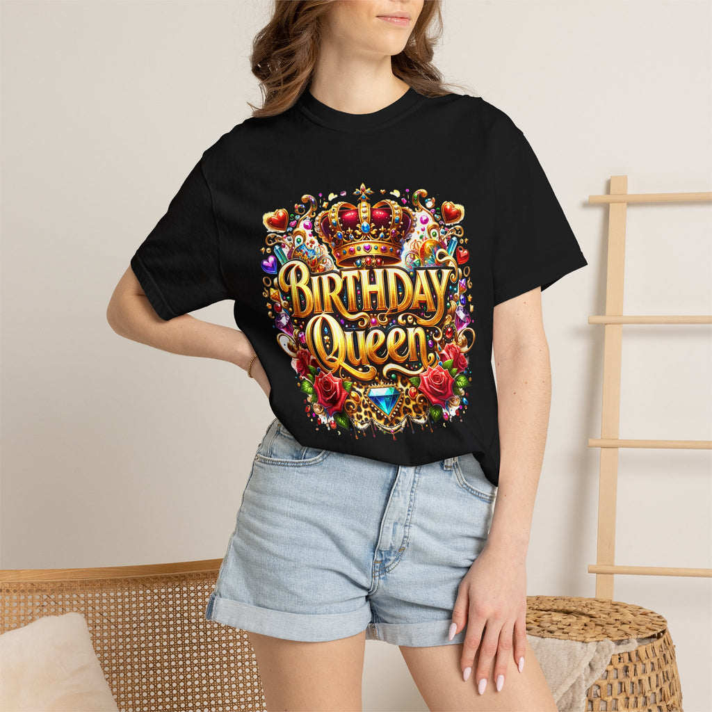 Birthday Queen T-Shirt | Crown, Roses, Colorful Confetti