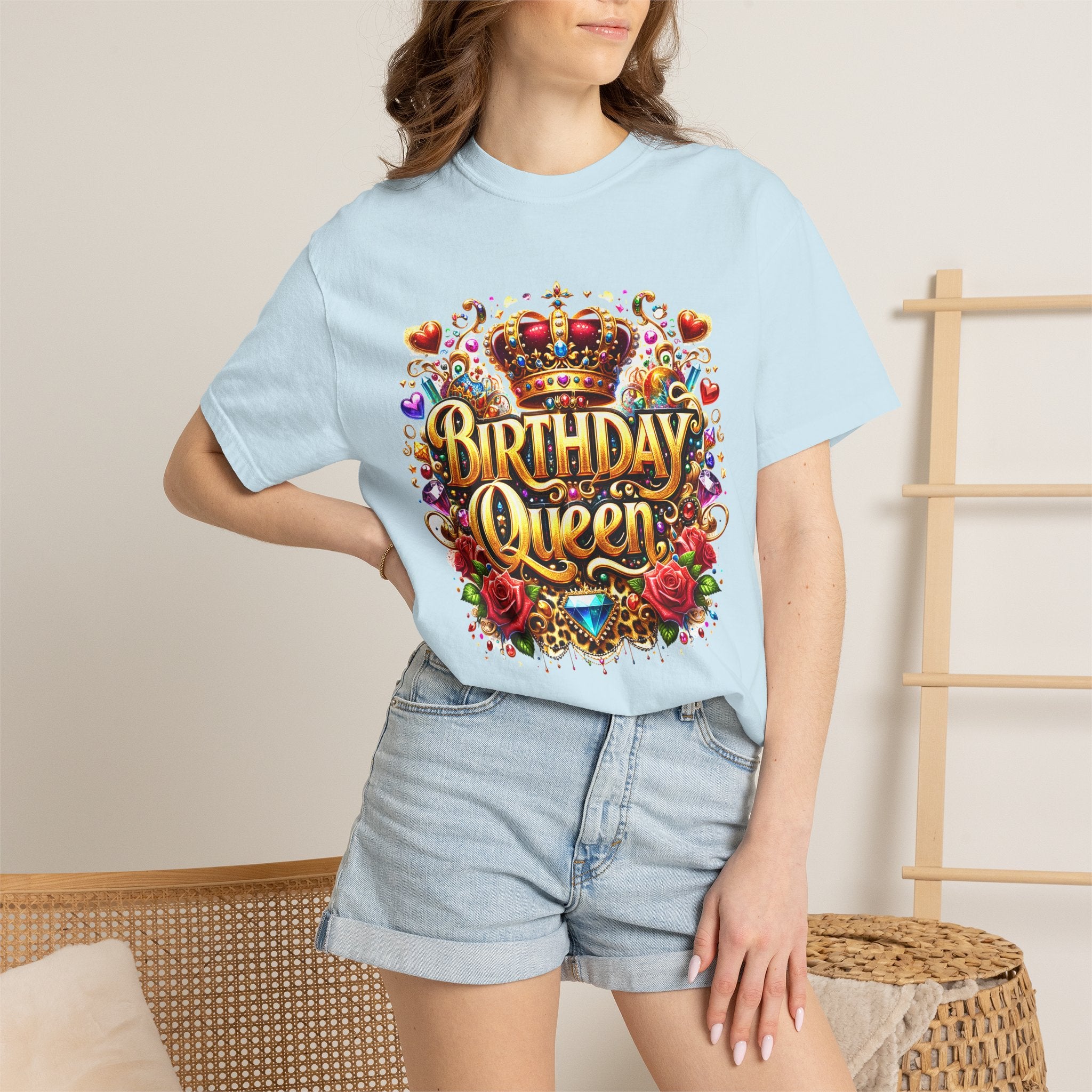 Birthday Queen T-Shirt | Crown, Roses, Colorful Confetti