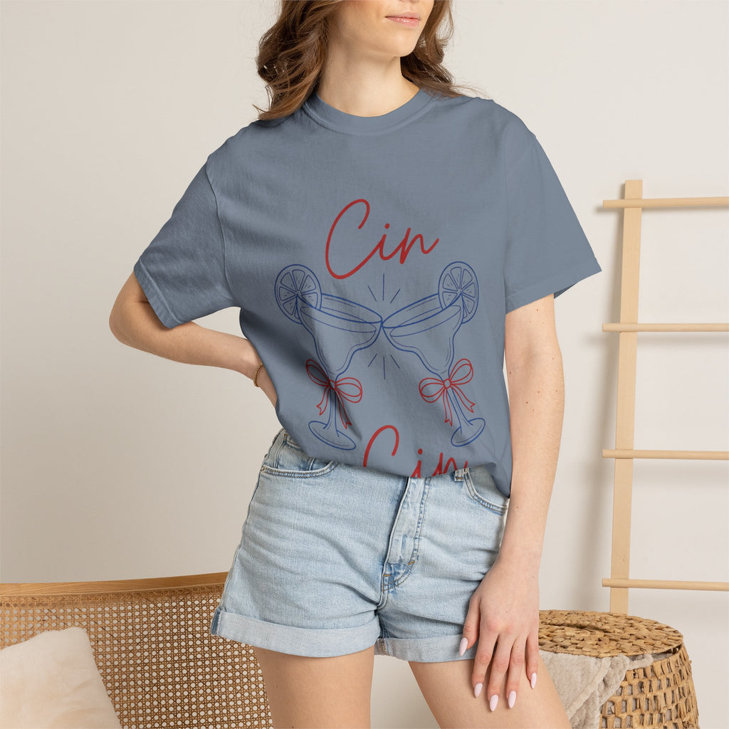 Cin Cin Cheers T-Shirt — Minimal Champagne Toast Graphic Tee