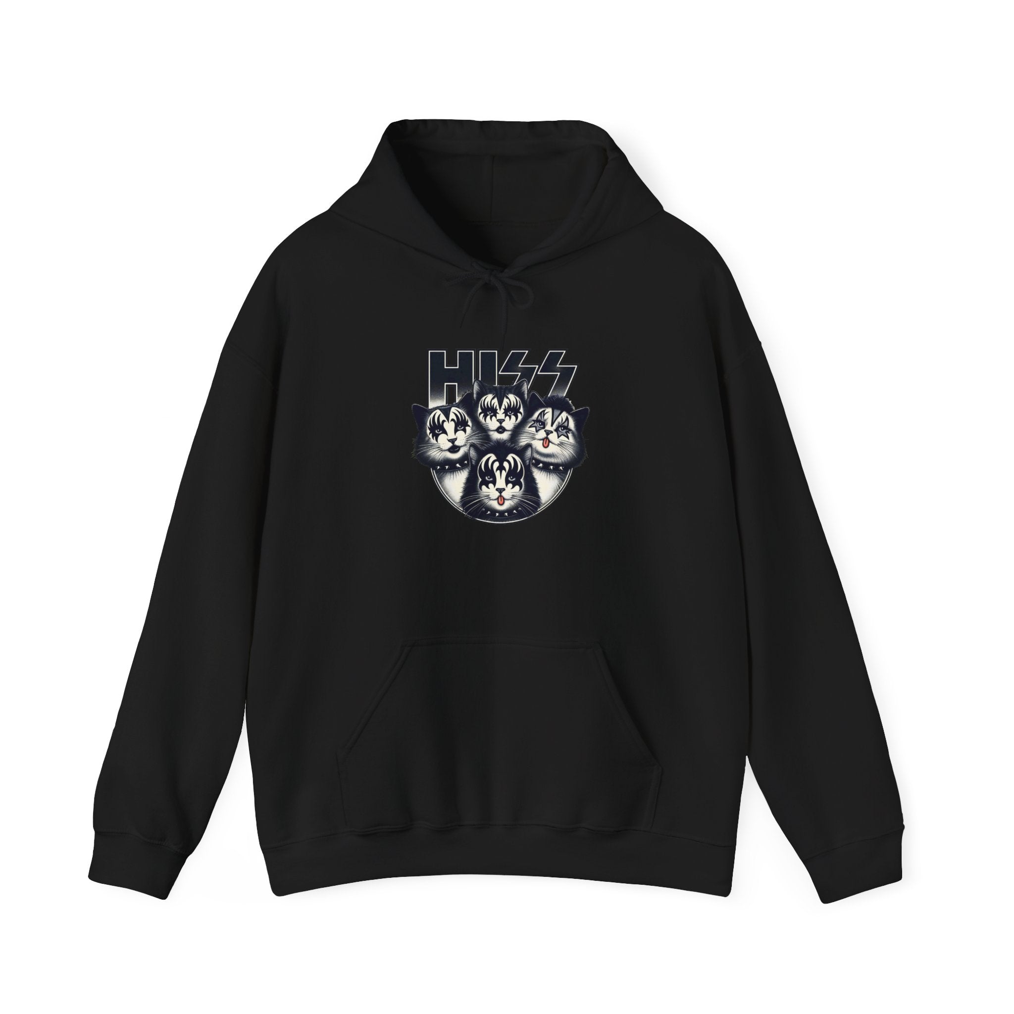 Cat Faces Kiss Music Band Hoodie Sweatshirt - Unisex Pullover, Cat Mom/Dad Gift, Rocker Pet Owner, Graphic Jacket, Cat Lover Apparel, Feline