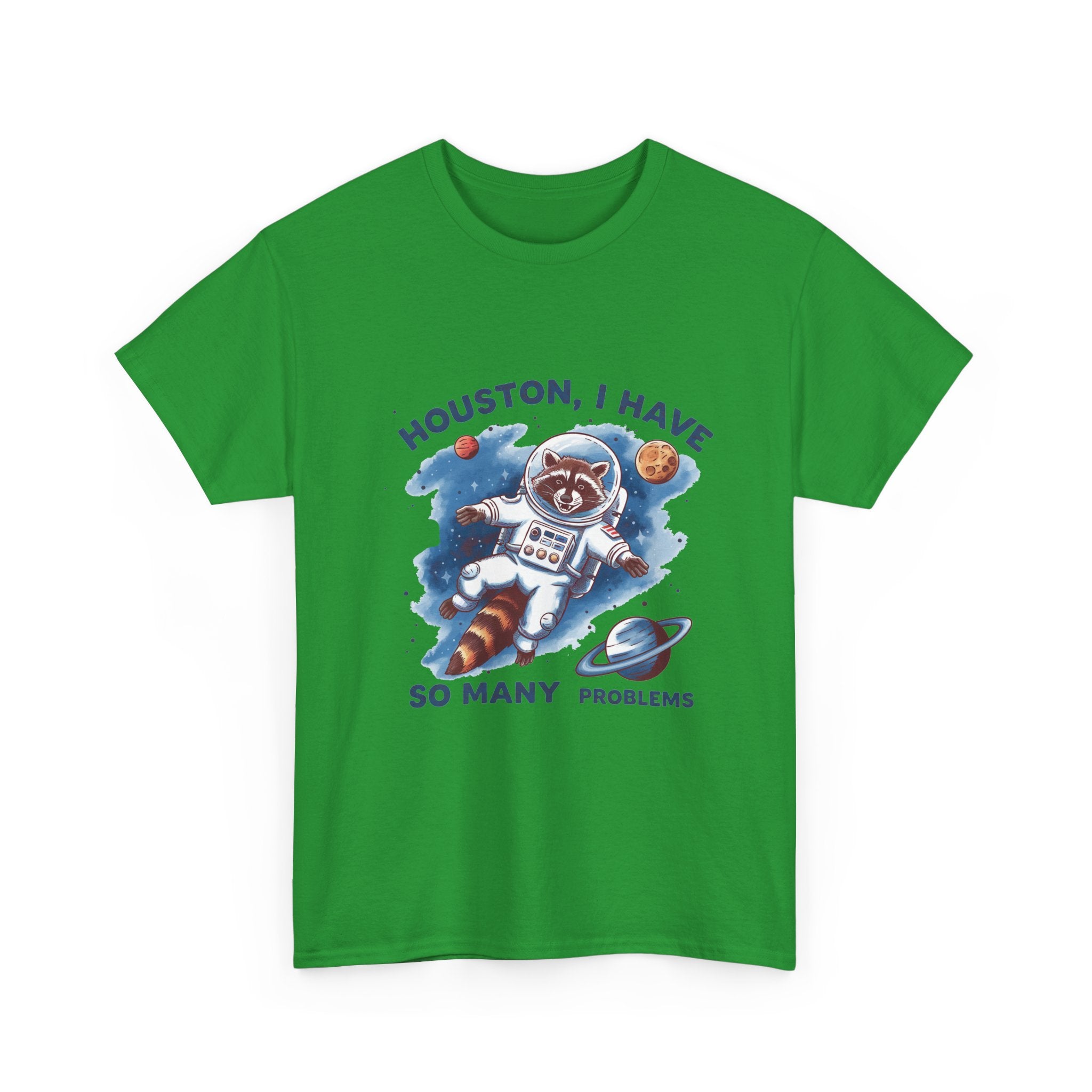 Graphic Raccoon Space Unisex Tee, Funny Huston I Have So Many Problems T-Shirt, Novelty Animal Astronaut Shirt, Galaxy Cotton Top, Gift for