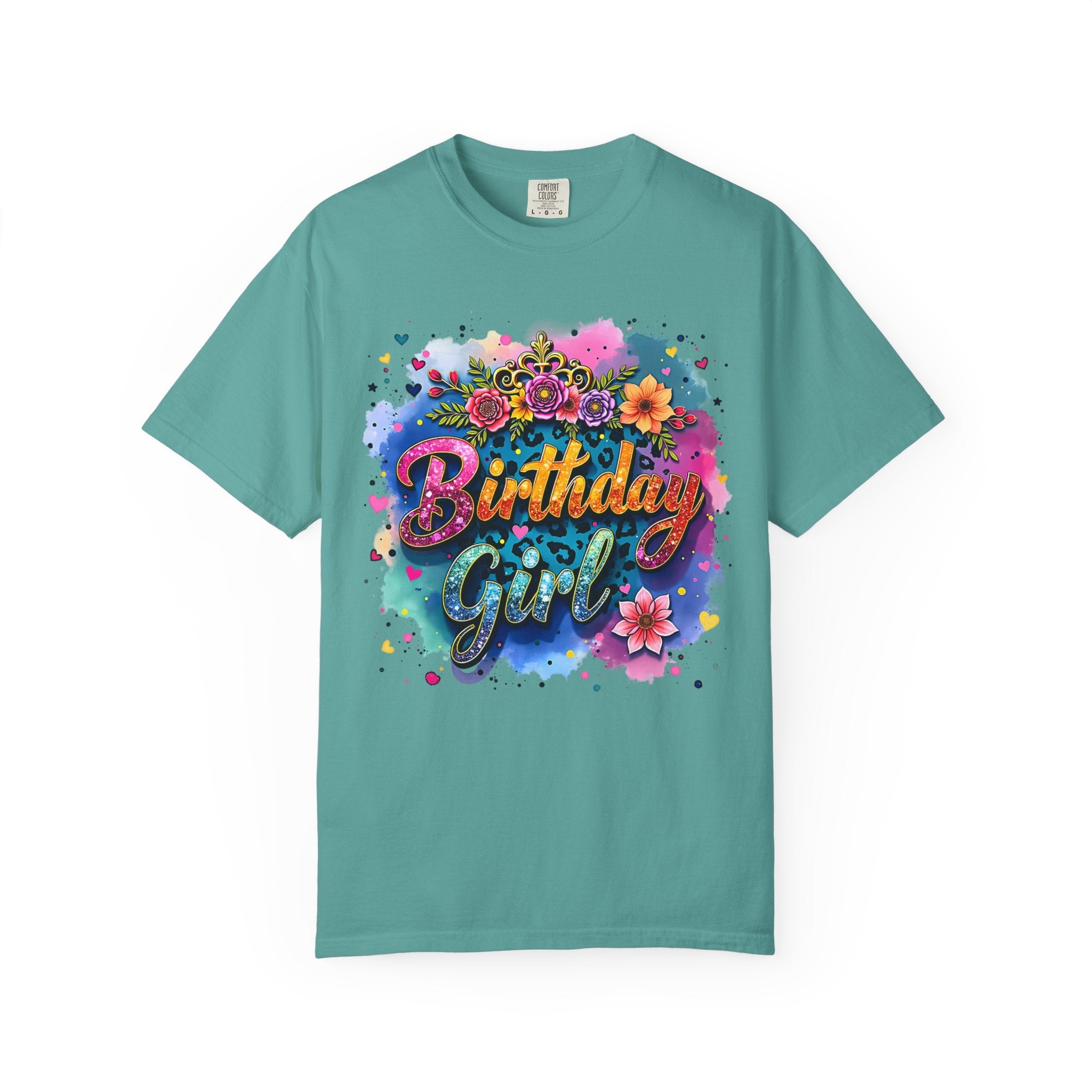 Birthday Girl T-shirt | Floral Watercolor Script, Colorful Confetti Design