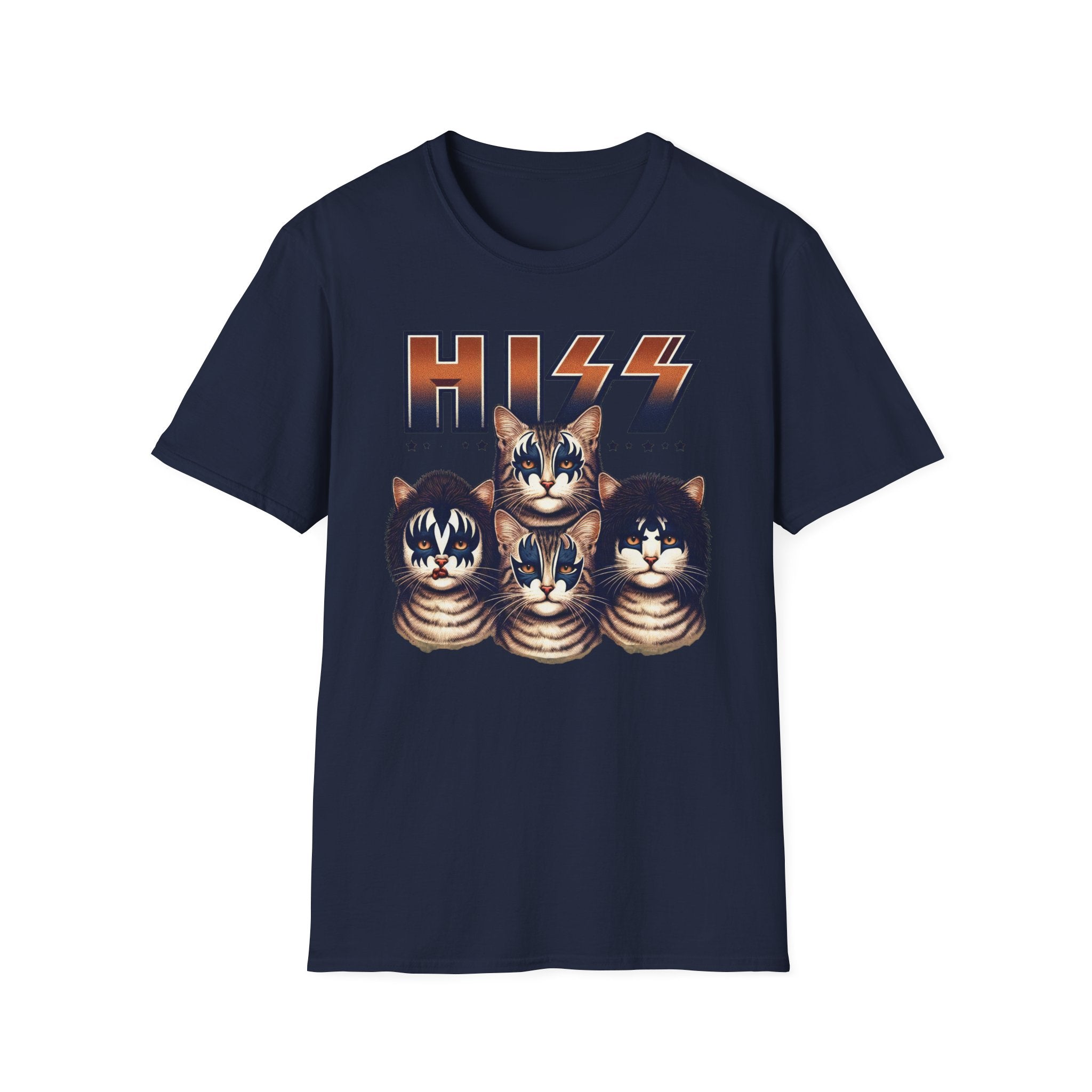 HISS Unisex Softstyle T-Shirt  Cat Faces Inspired by KISS Band Rock Tee, Alternative Rocker Clothing, Cute Kitty Graphic Tee