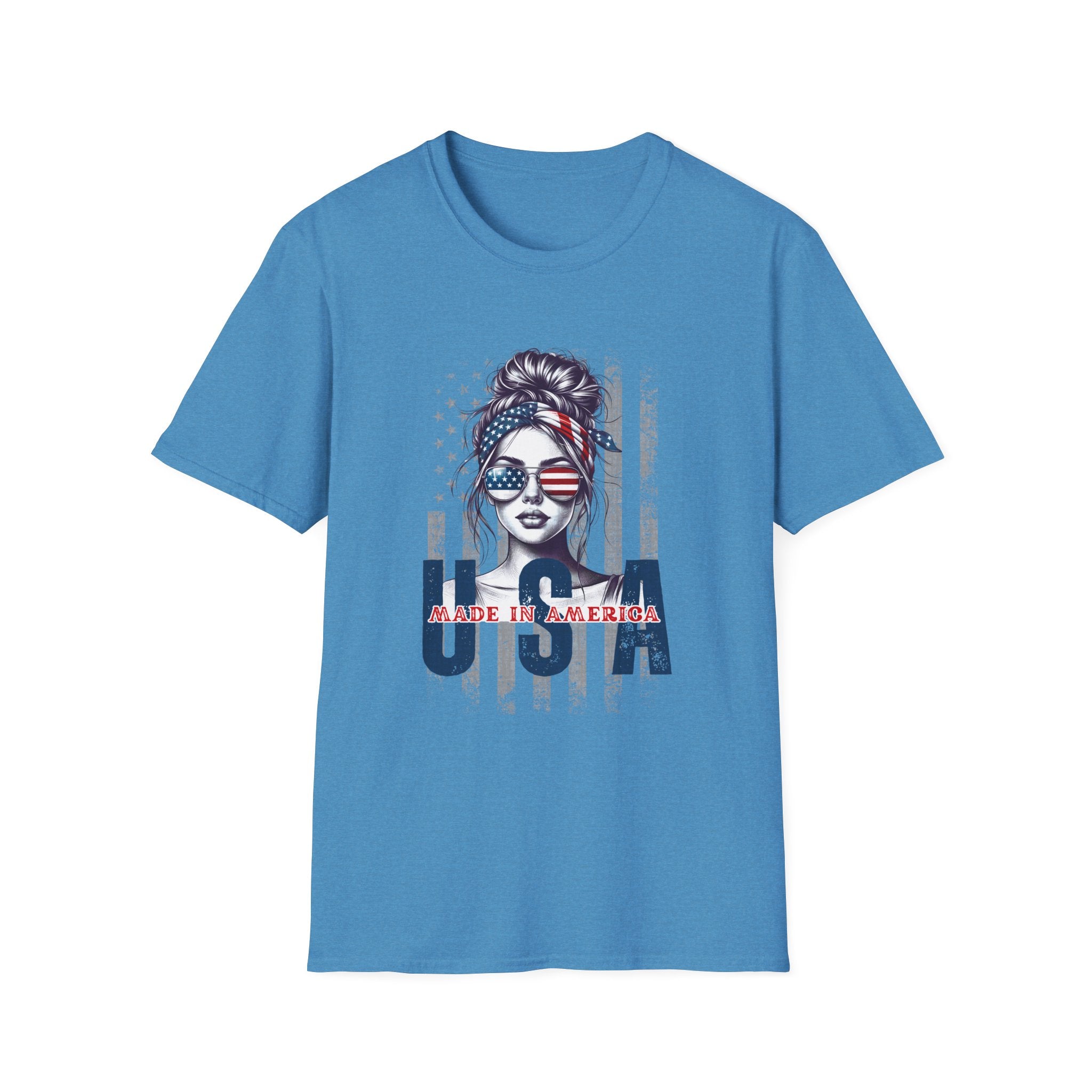 Patriotic Tee, America Shirt, July 4th Clothing, Red White Blue Top, All Gender Softstyle T-Shirt
