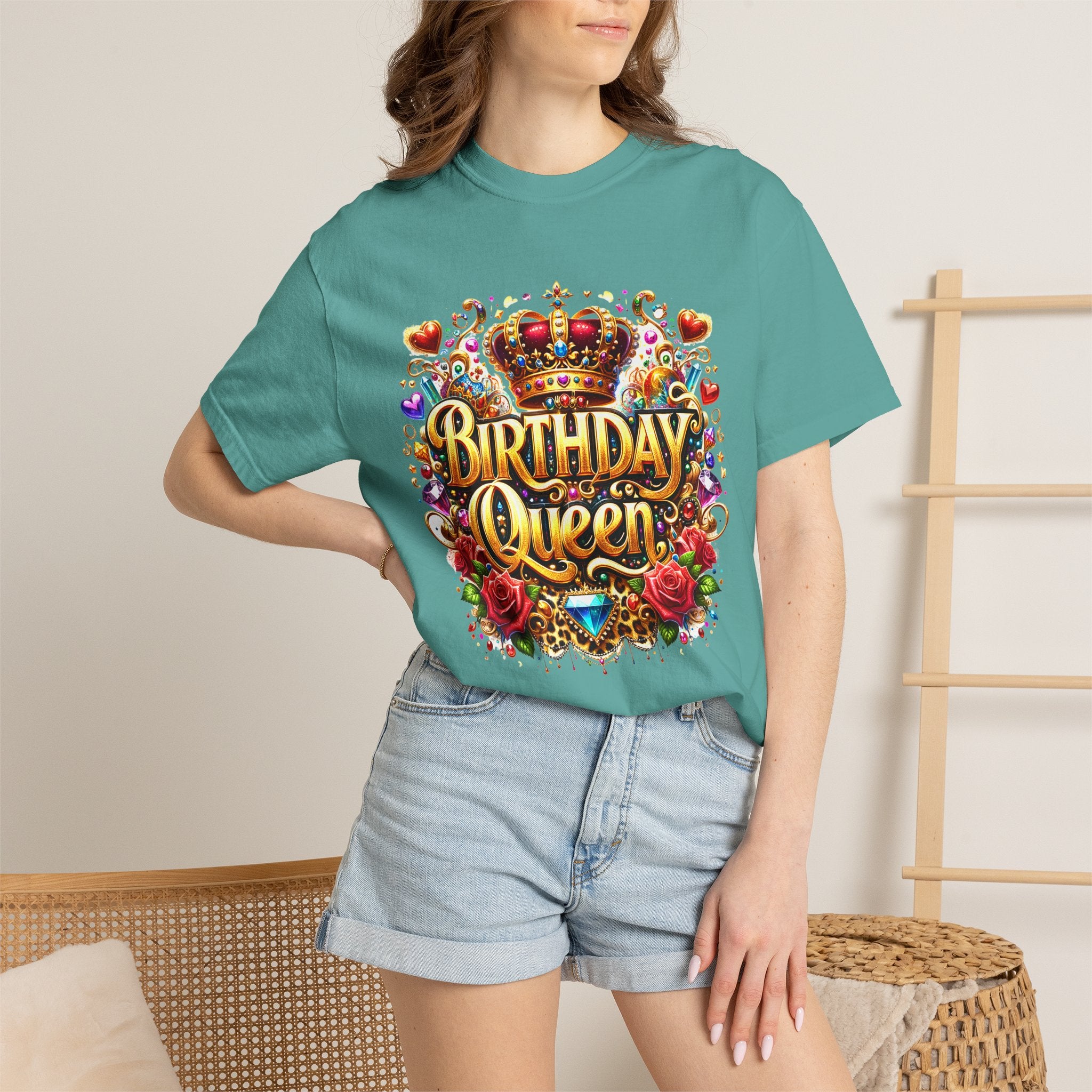 Birthday Queen T-Shirt | Crown, Roses, Colorful Confetti