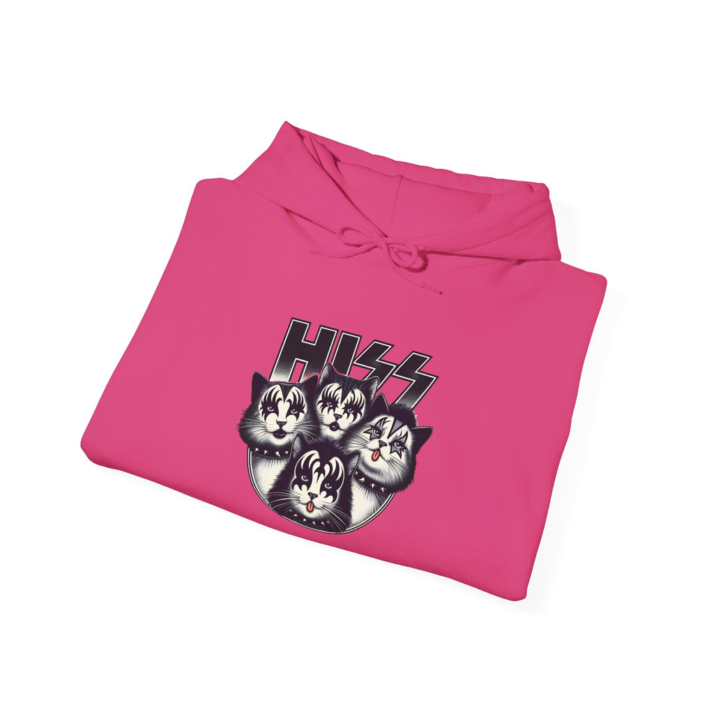 Cat Faces Kiss Music Band Hoodie Sweatshirt - Unisex Pullover, Cat Mom/Dad Gift, Rocker Pet Owner, Graphic Jacket, Cat Lover Apparel, Feline