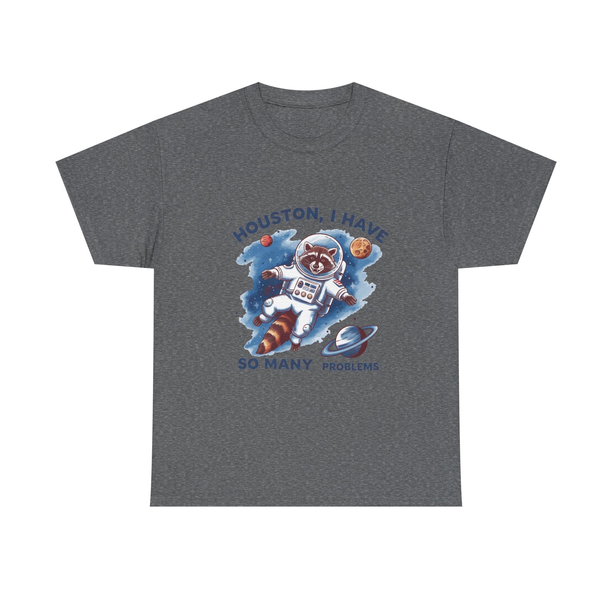 Graphic Raccoon Space Unisex Tee, Funny Huston I Have So Many Problems T-Shirt, Novelty Animal Astronaut Shirt, Galaxy Cotton Top, Gift for