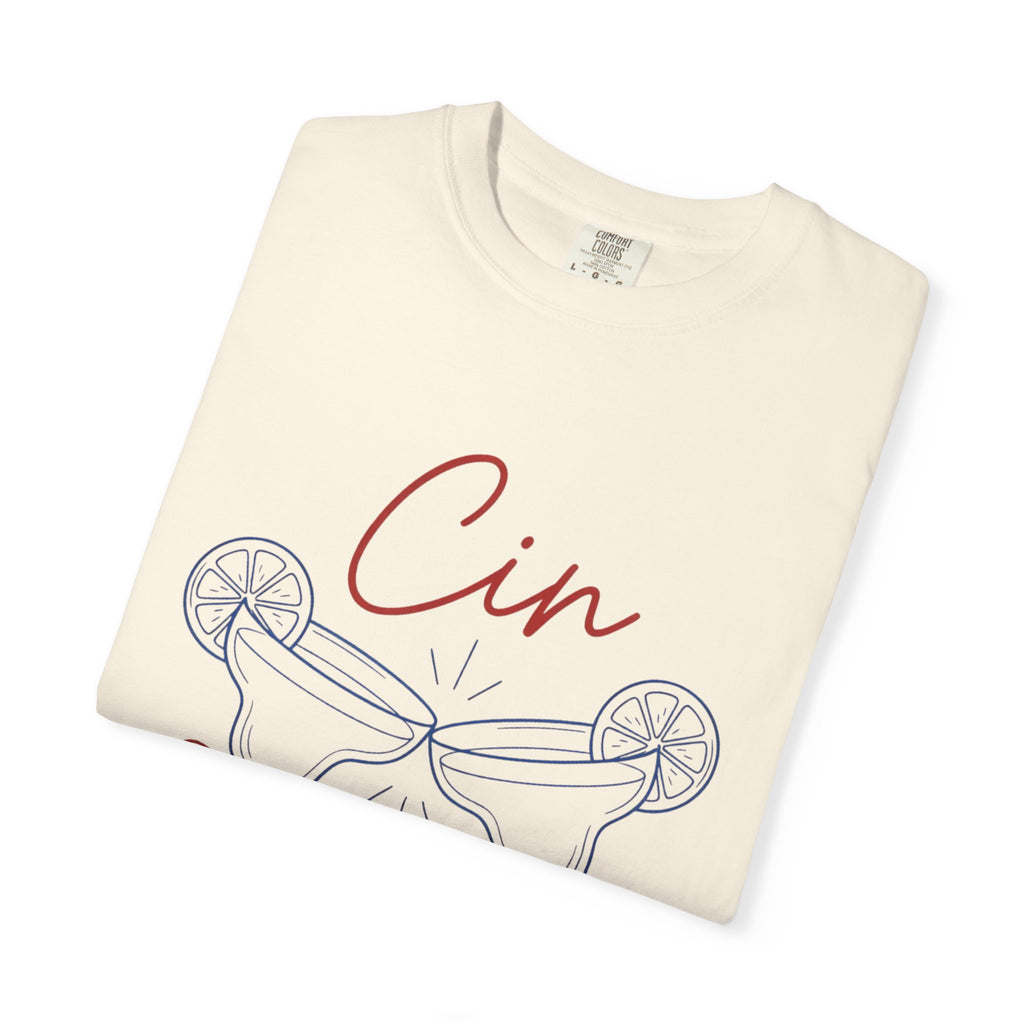 Cin Cin Cheers T-Shirt — Minimal Champagne Toast Graphic Tee