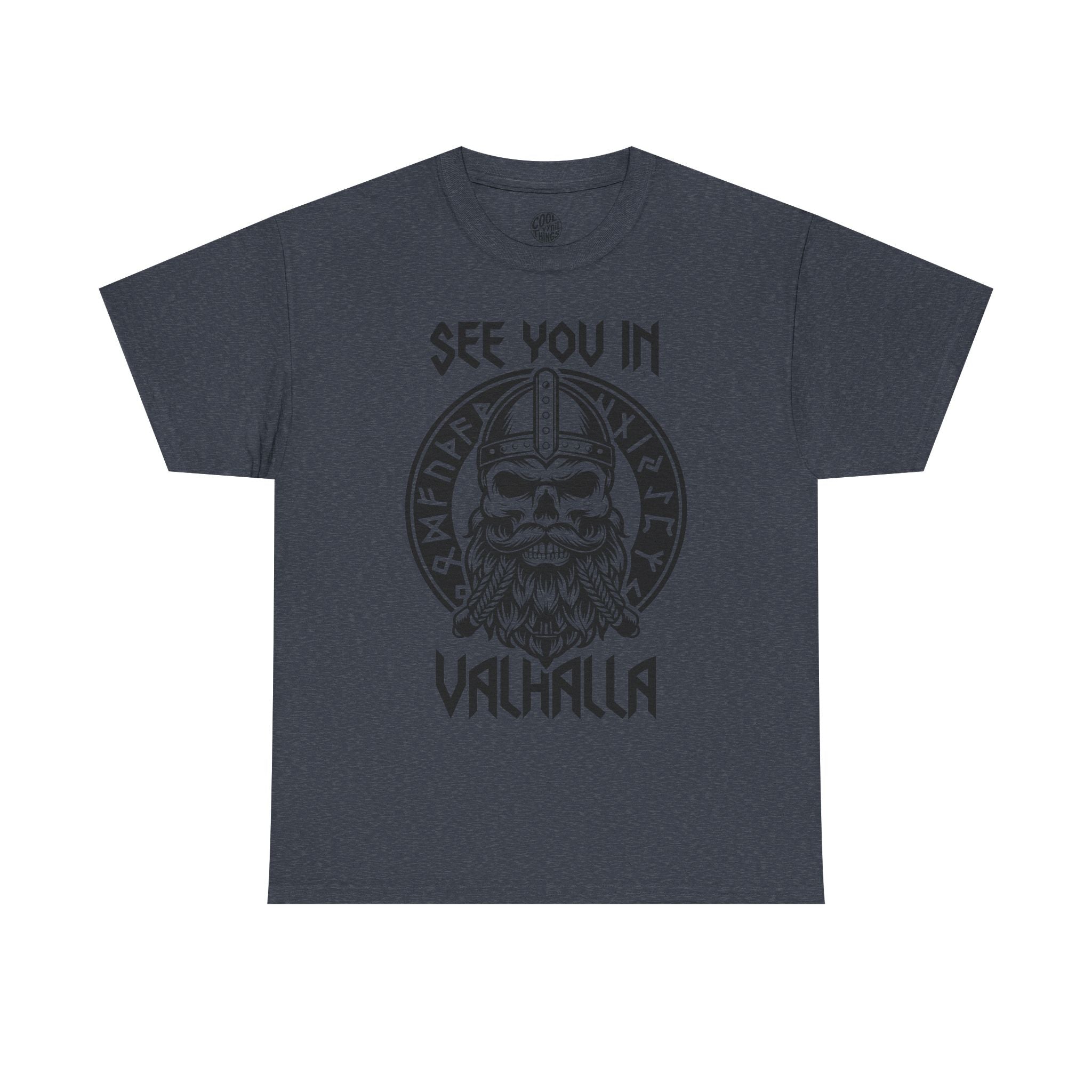 See You in Valhalla T-Shirt | Viking Skull Helmet Design