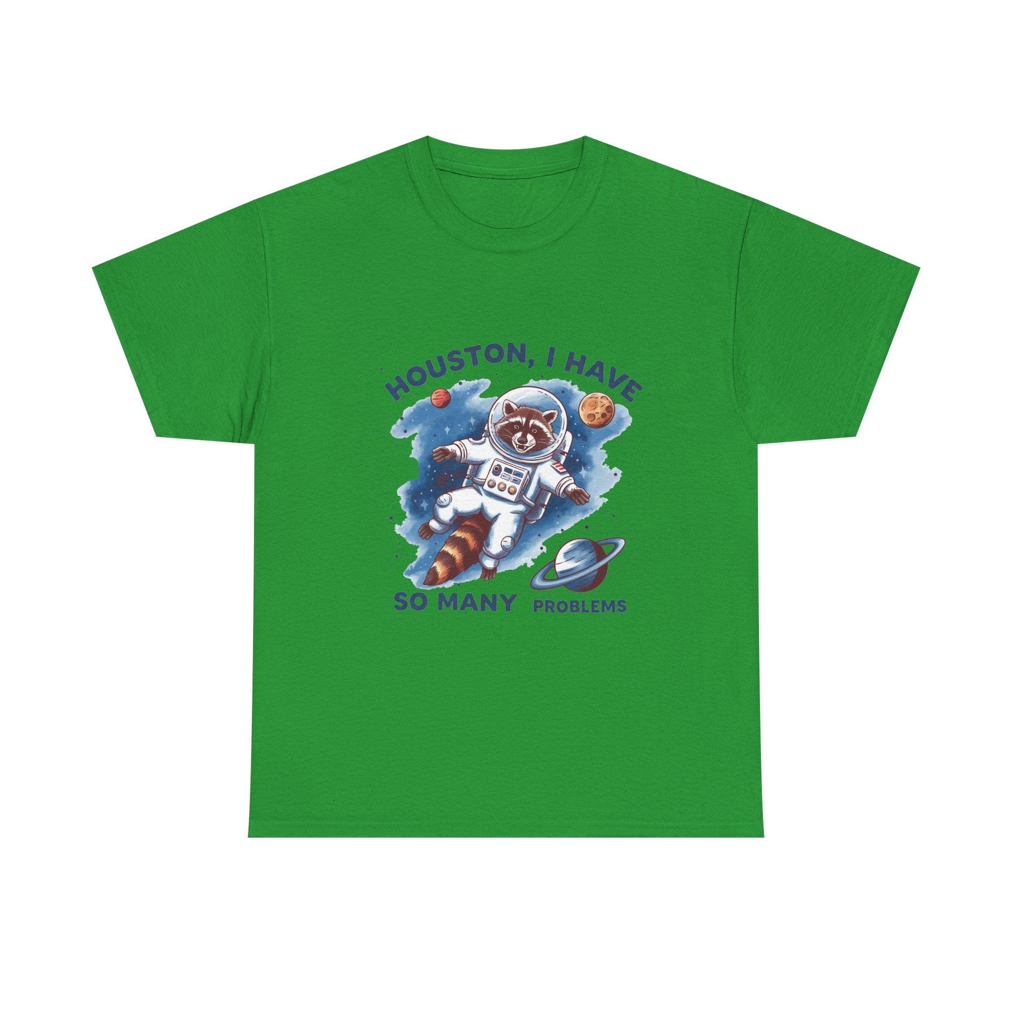 Graphic Raccoon Space Unisex Tee, Funny Huston I Have So Many Problems T-Shirt, Novelty Animal Astronaut Shirt, Galaxy Cotton Top, Gift for