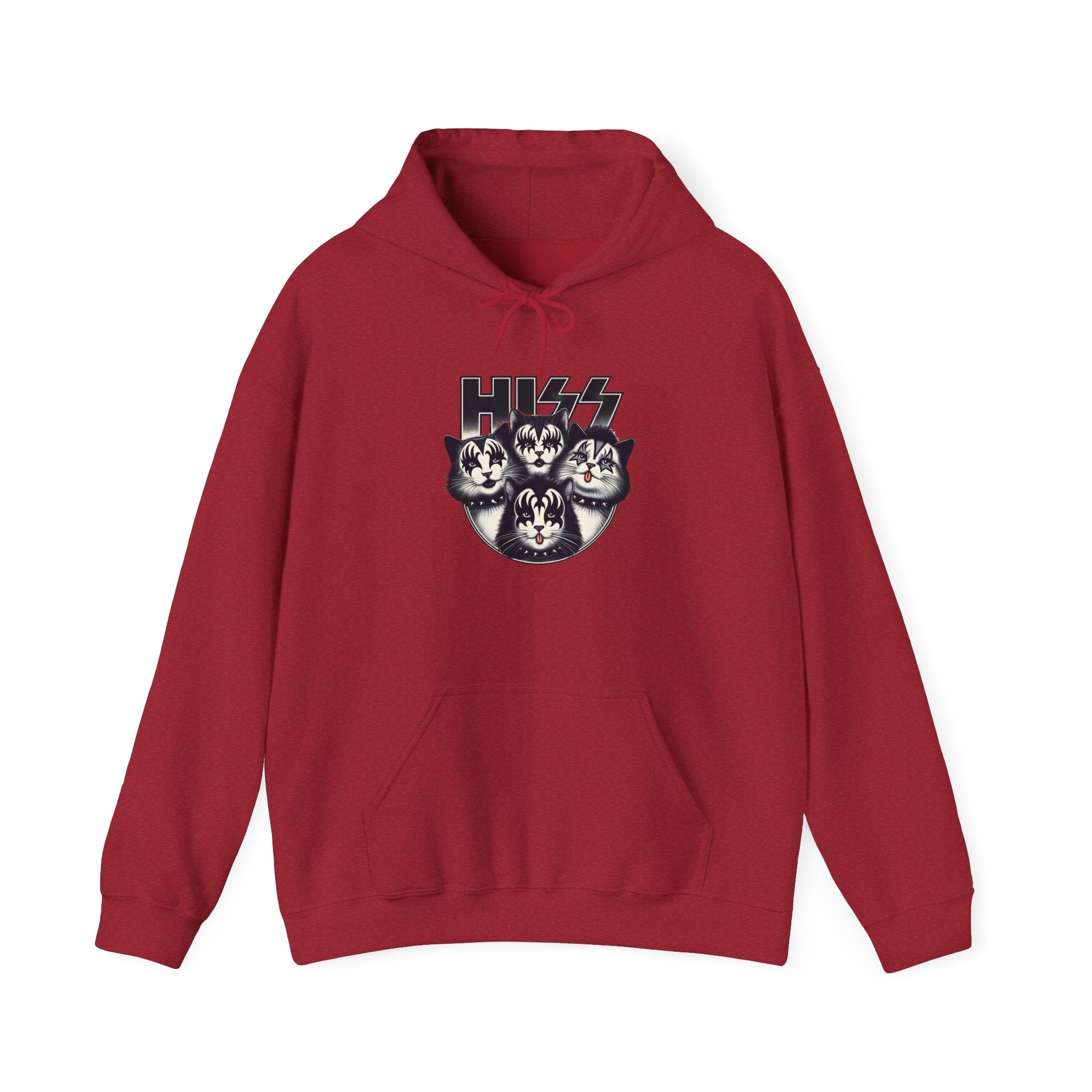 Cat Faces Kiss Music Band Hoodie Sweatshirt - Unisex Pullover, Cat Mom/Dad Gift, Rocker Pet Owner, Graphic Jacket, Cat Lover Apparel, Feline
