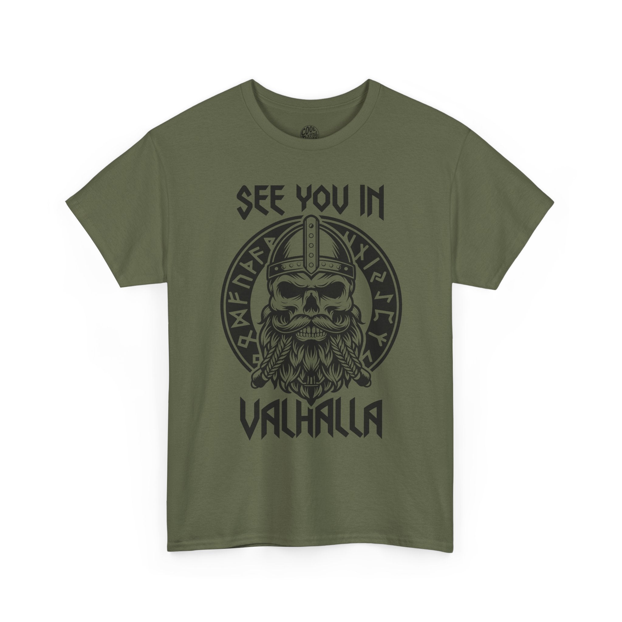See You in Valhalla T-Shirt | Viking Skull Helmet Design