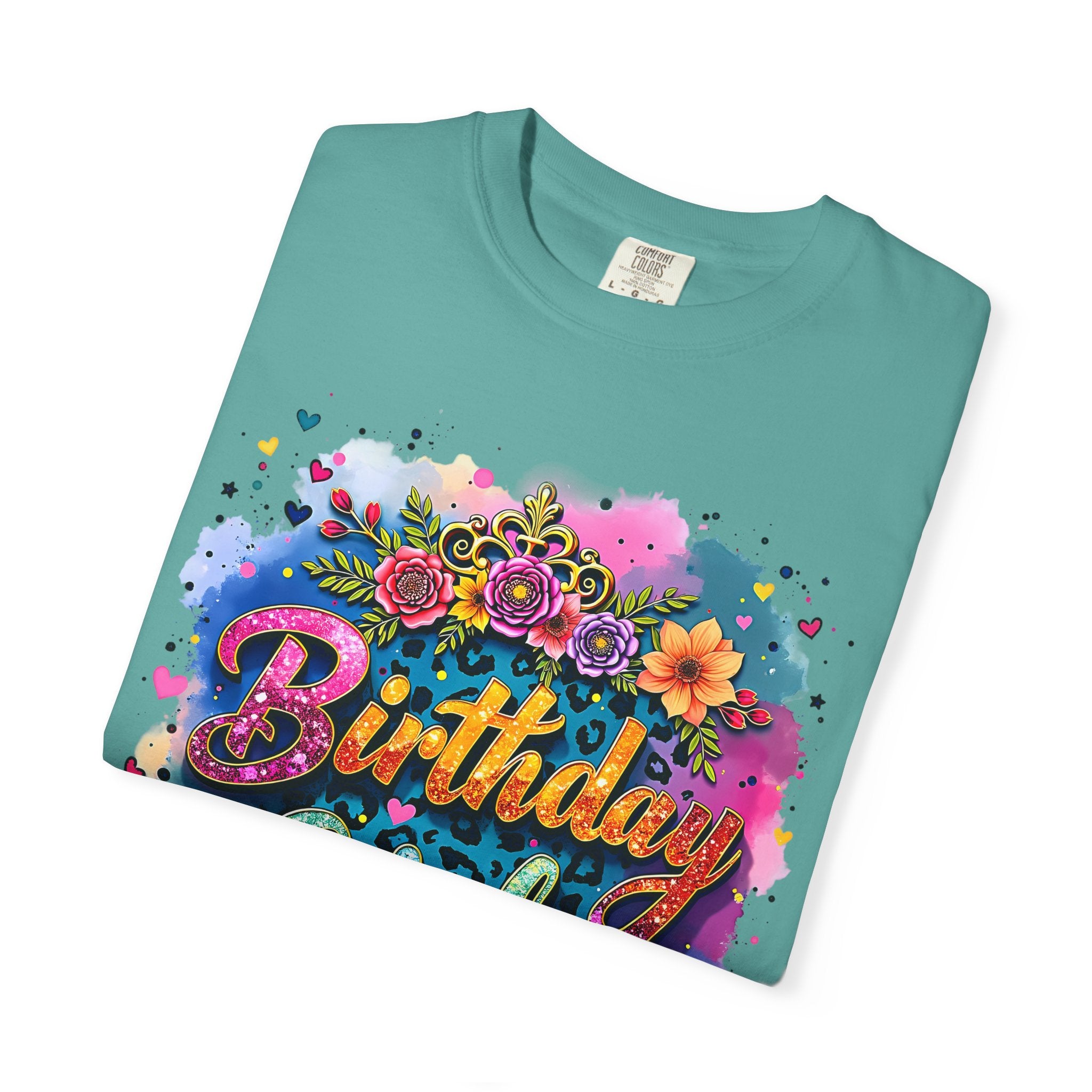Birthday Girl T-shirt | Floral Watercolor Script, Colorful Confetti Design