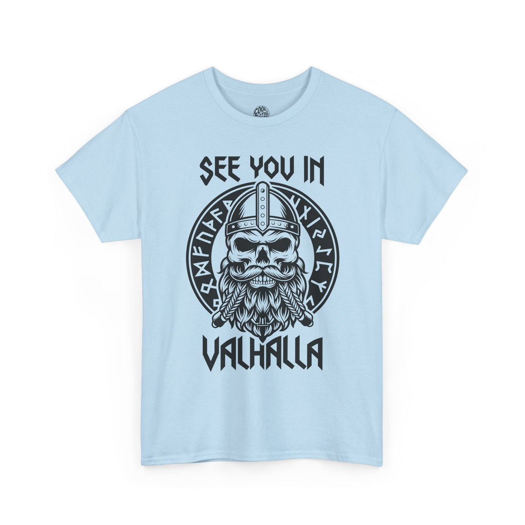 See You in Valhalla T-Shirt | Viking Skull Helmet Design