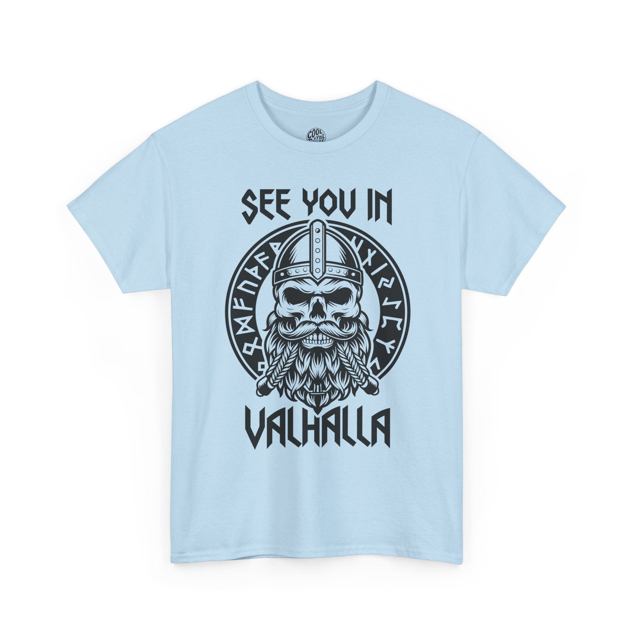 See You in Valhalla T-Shirt | Viking Skull Helmet Design