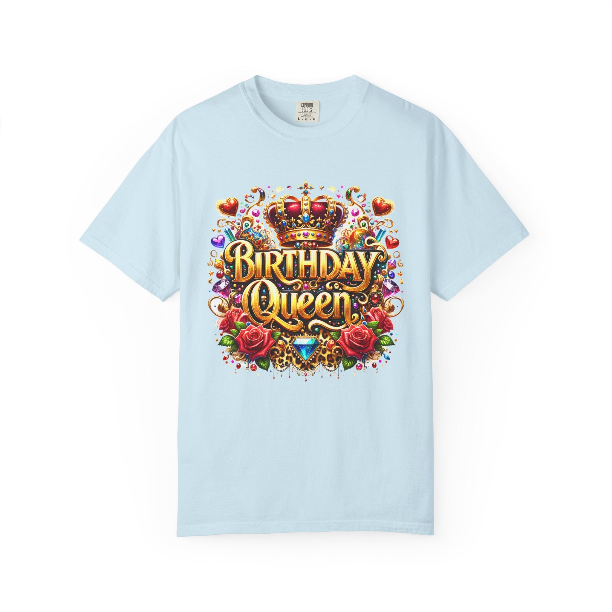 Birthday Queen T-Shirt | Crown, Roses, Colorful Confetti