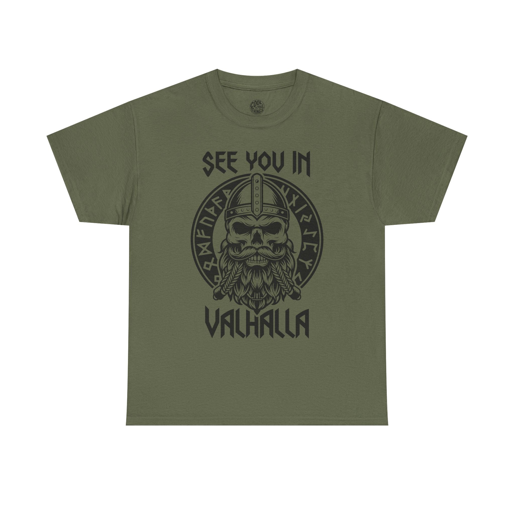 See You in Valhalla T-Shirt | Viking Skull Helmet Design