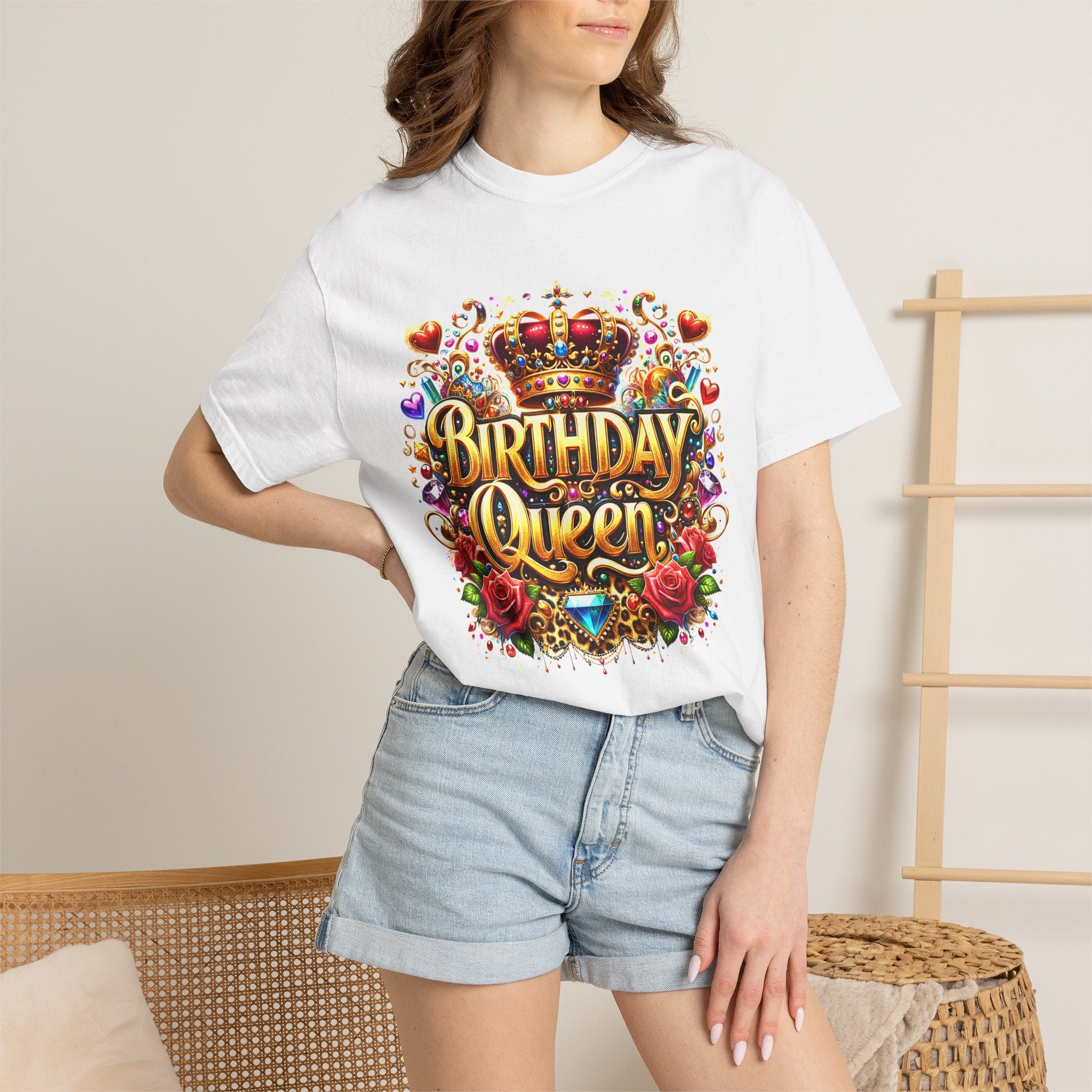 Birthday Queen T-Shirt | Crown, Roses, Colorful Confetti