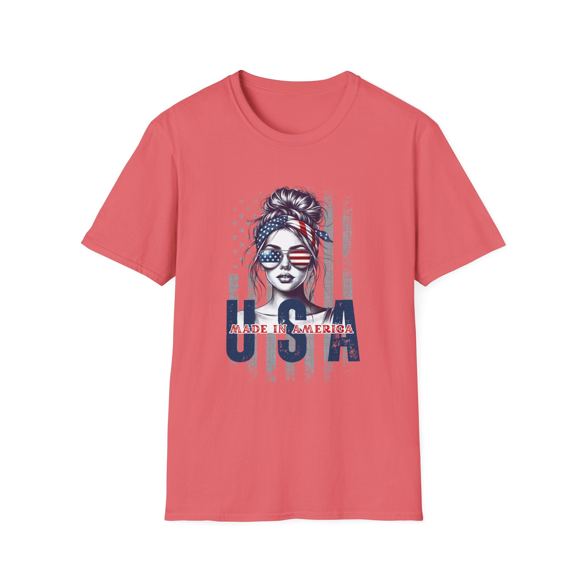 Patriotic Tee, America Shirt, July 4th Clothing, Red White Blue Top, All Gender Softstyle T-Shirt