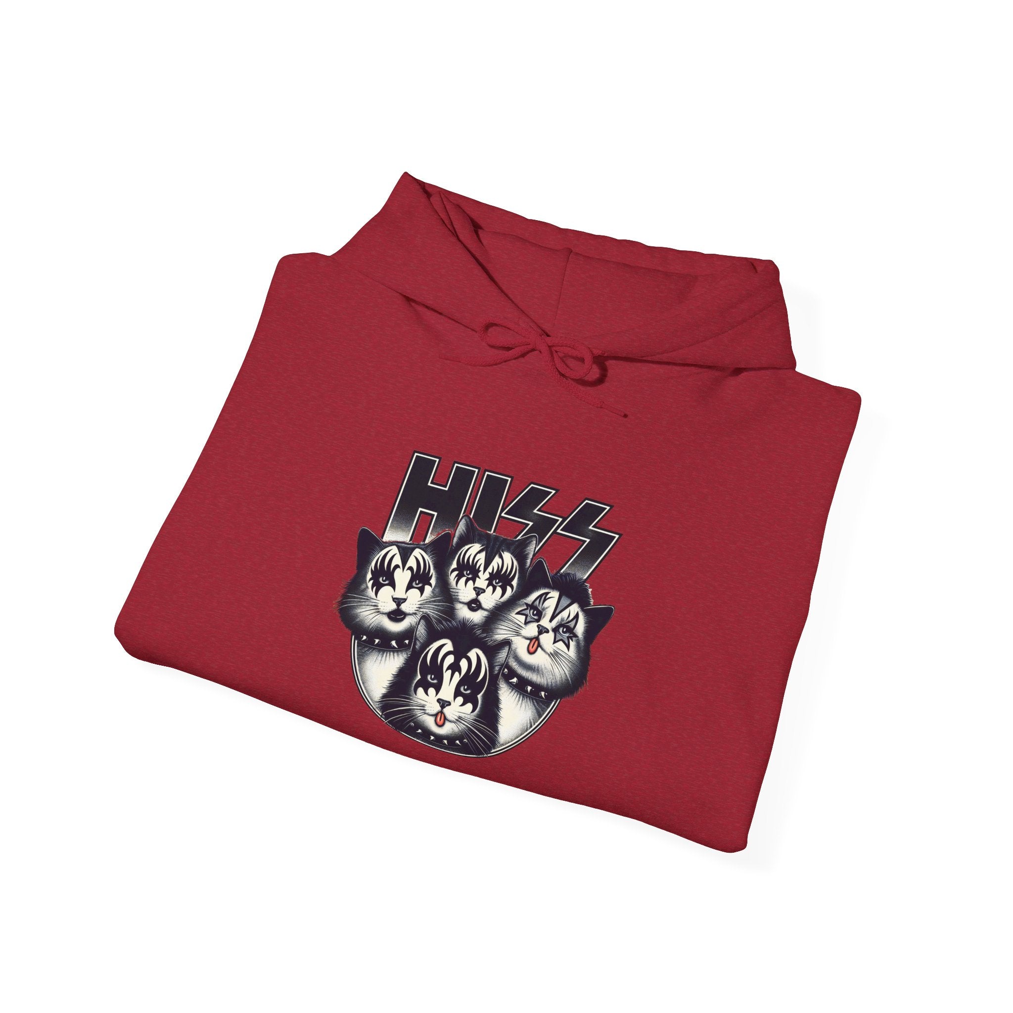 Cat Faces Kiss Music Band Hoodie Sweatshirt - Unisex Pullover, Cat Mom/Dad Gift, Rocker Pet Owner, Graphic Jacket, Cat Lover Apparel, Feline