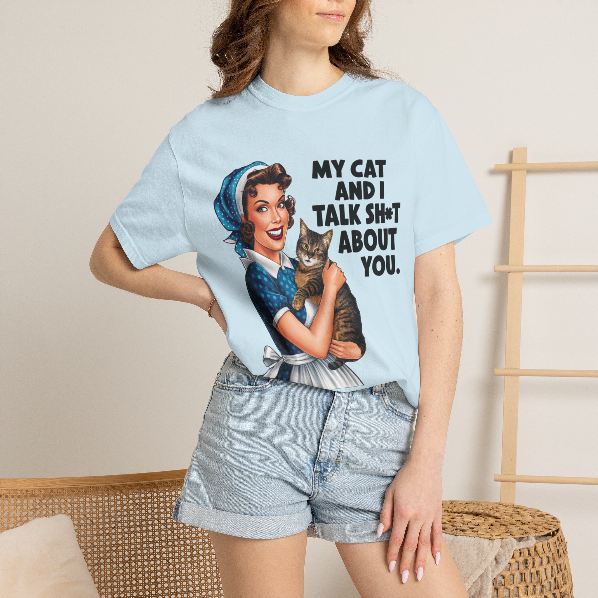 T-Shirt — Vintage Housewife Cat Graphic "My Cat and I Talk Sh*t About You"
