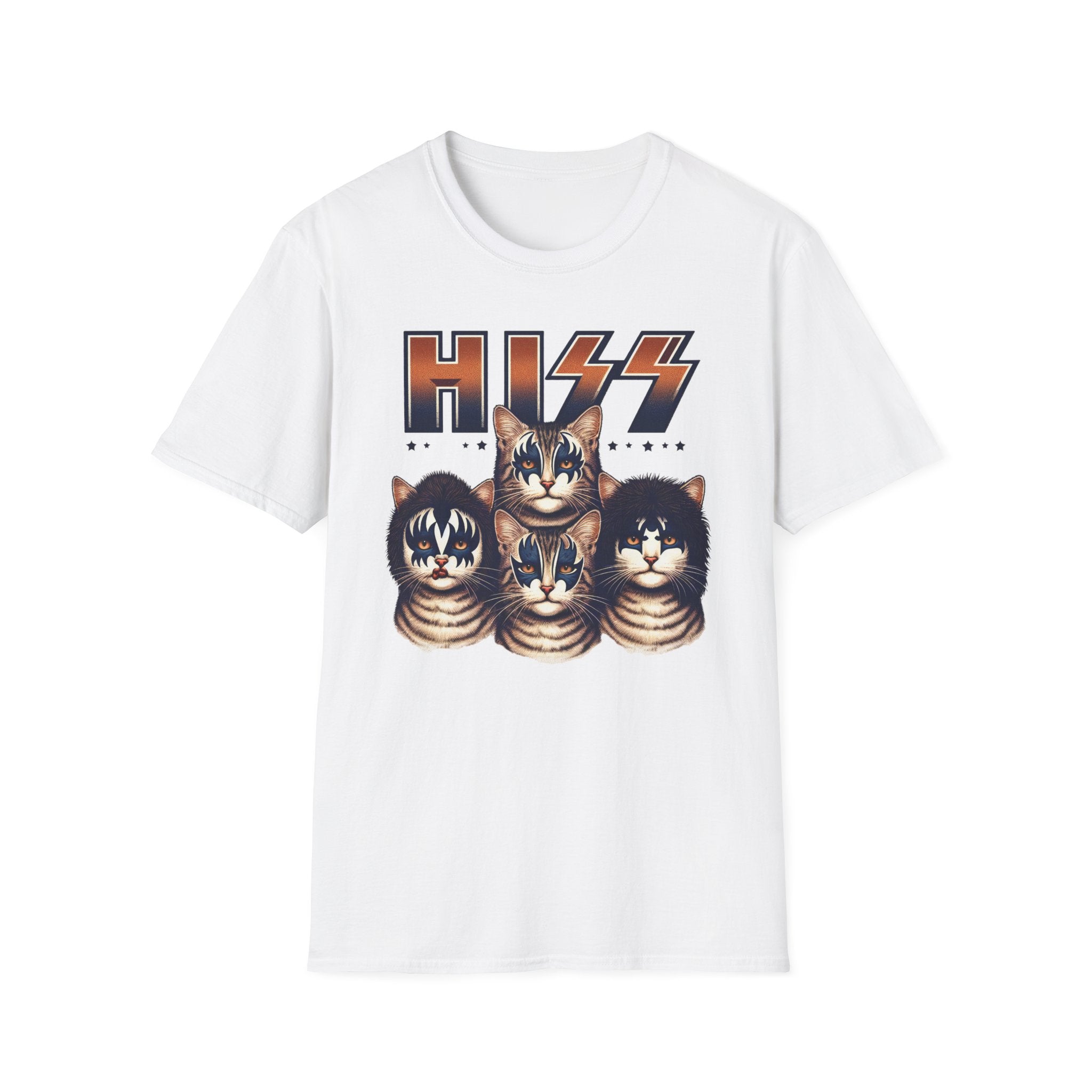 HISS Unisex Softstyle T-Shirt  Cat Faces Inspired by KISS Band Rock Tee, Alternative Rocker Clothing, Cute Kitty Graphic Tee