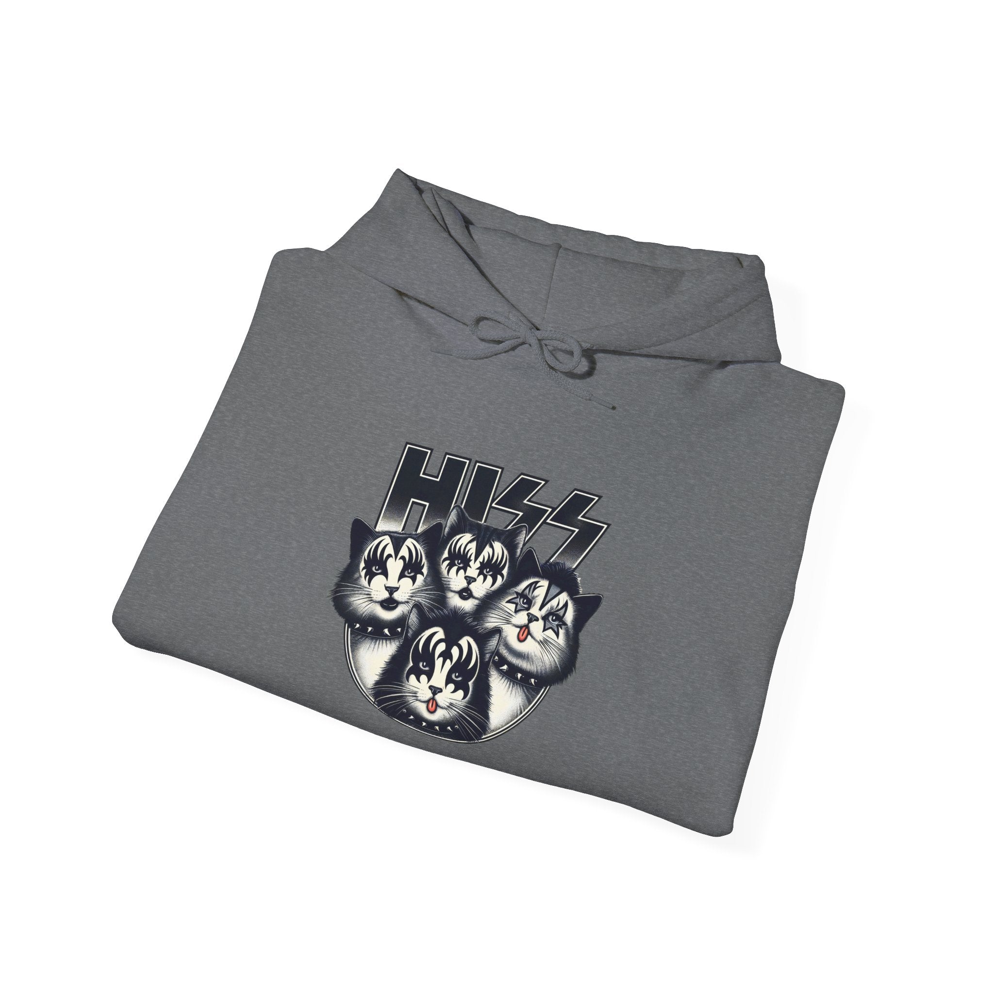Cat Faces Kiss Music Band Hoodie Sweatshirt - Unisex Pullover, Cat Mom/Dad Gift, Rocker Pet Owner, Graphic Jacket, Cat Lover Apparel, Feline