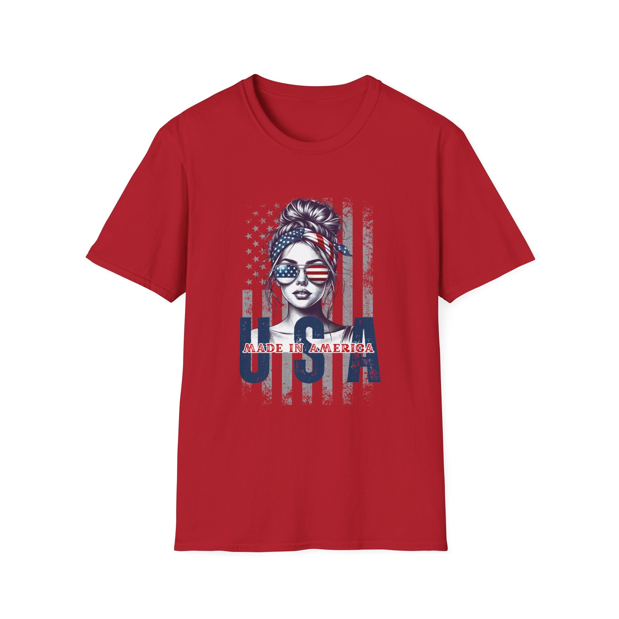 Patriotic Tee, America Shirt, July 4th Clothing, Red White Blue Top, All Gender Softstyle T-Shirt