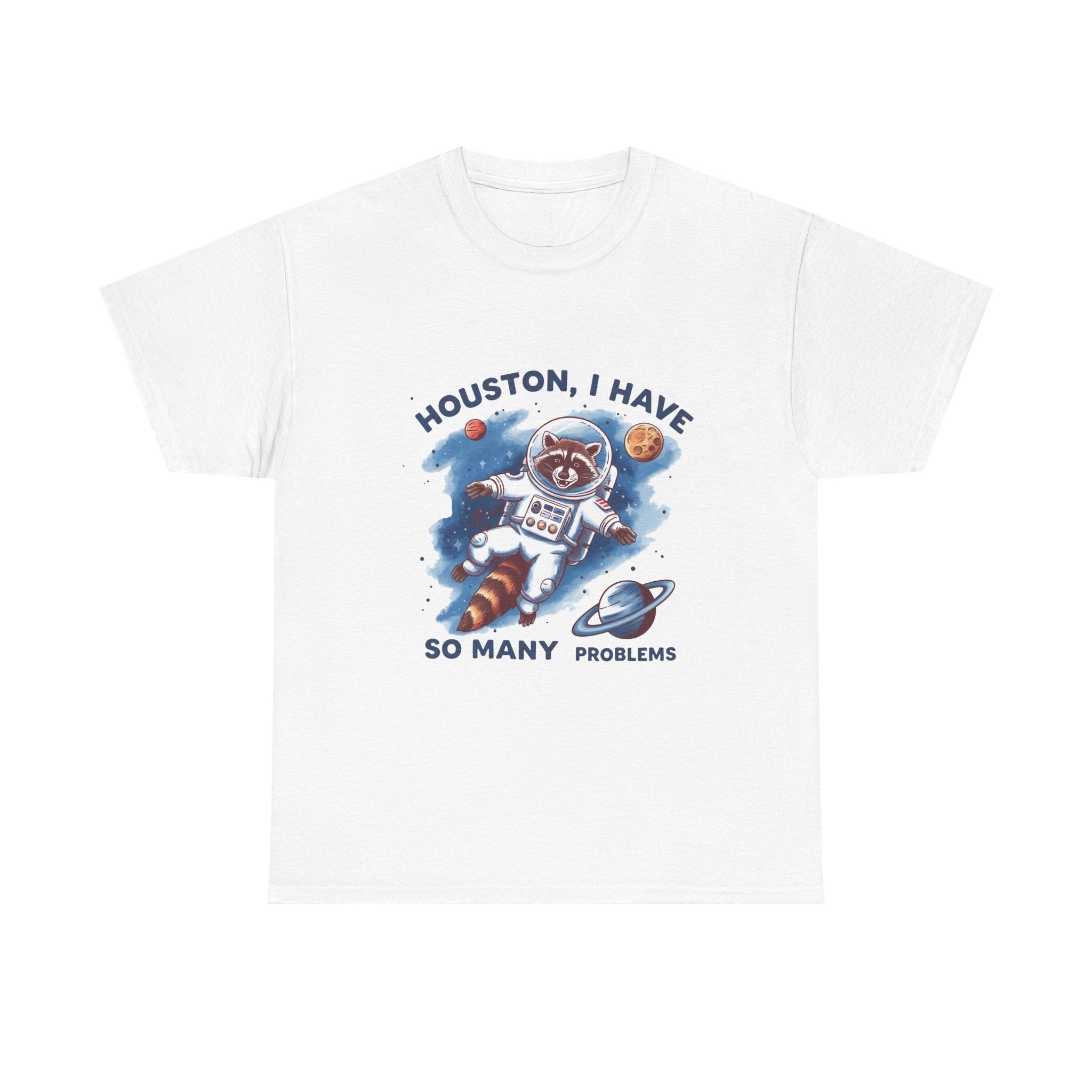 Graphic Raccoon Space Unisex Tee, Funny Huston I Have So Many Problems T-Shirt, Novelty Animal Astronaut Shirt, Galaxy Cotton Top, Gift for