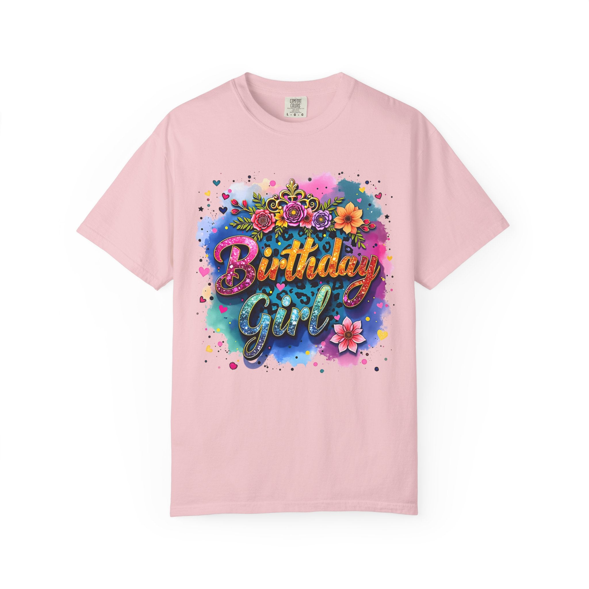 Birthday Girl T-shirt | Floral Watercolor Script, Colorful Confetti Design