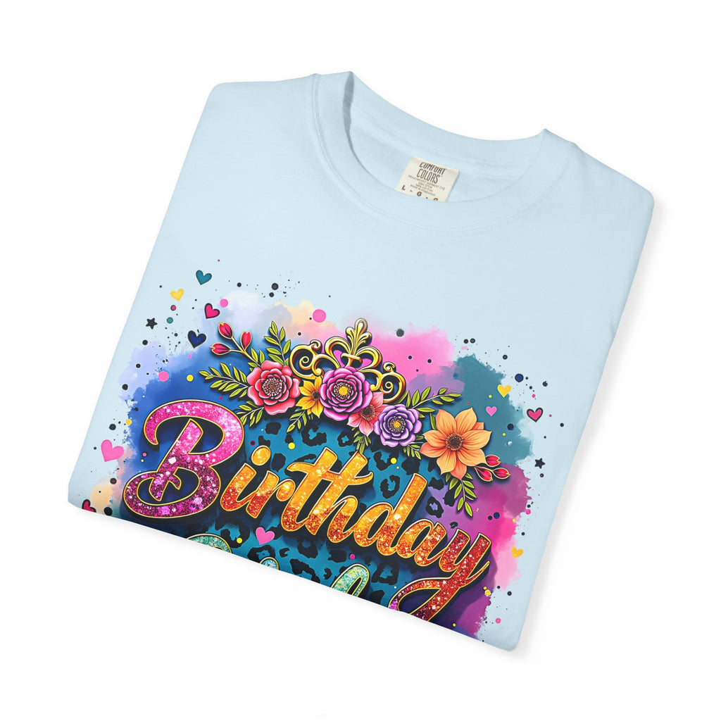 Birthday Girl T-shirt | Floral Watercolor Script, Colorful Confetti Design