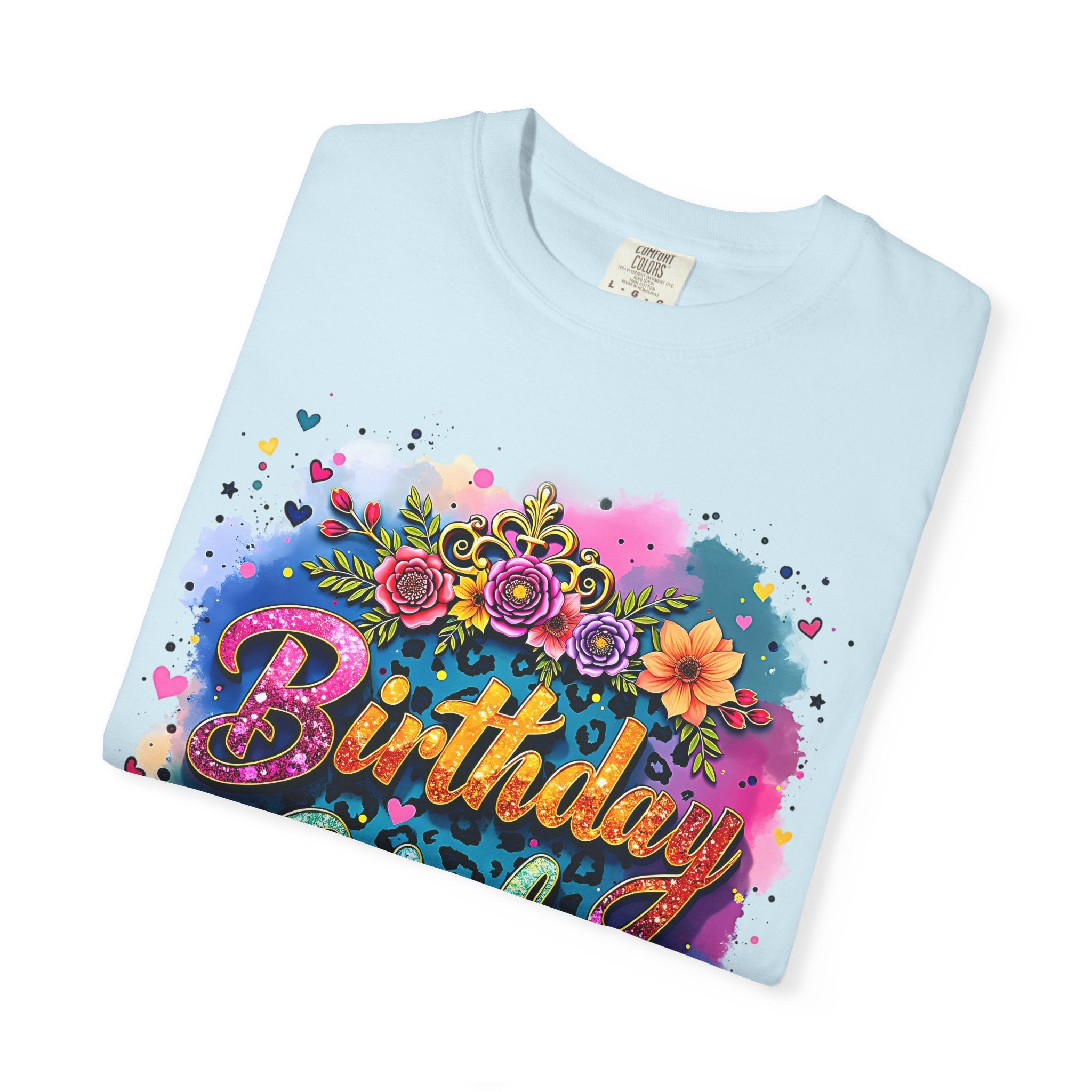 Birthday Girl T-shirt | Floral Watercolor Script, Colorful Confetti Design