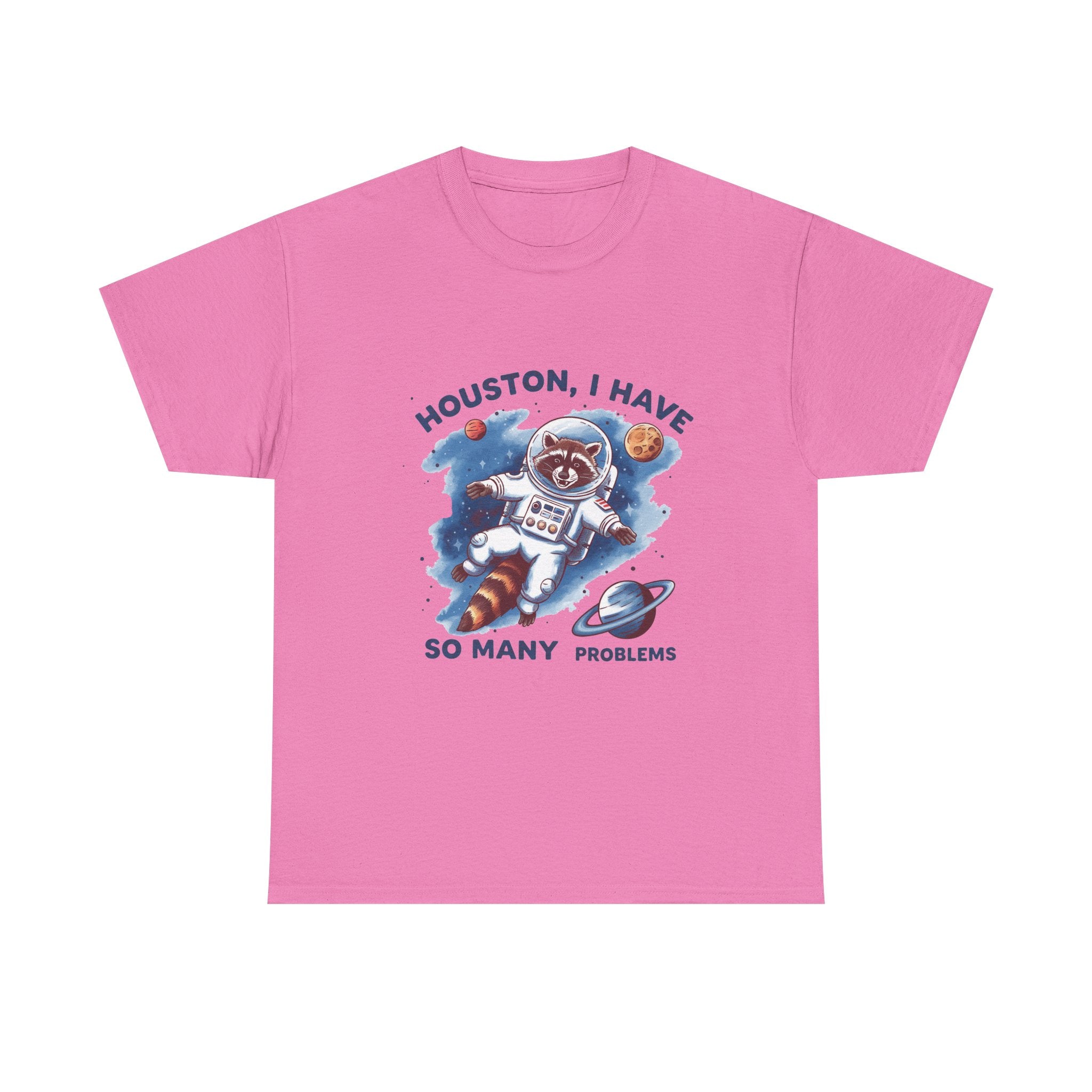 Graphic Raccoon Space Unisex Tee, Funny Huston I Have So Many Problems T-Shirt, Novelty Animal Astronaut Shirt, Galaxy Cotton Top, Gift for