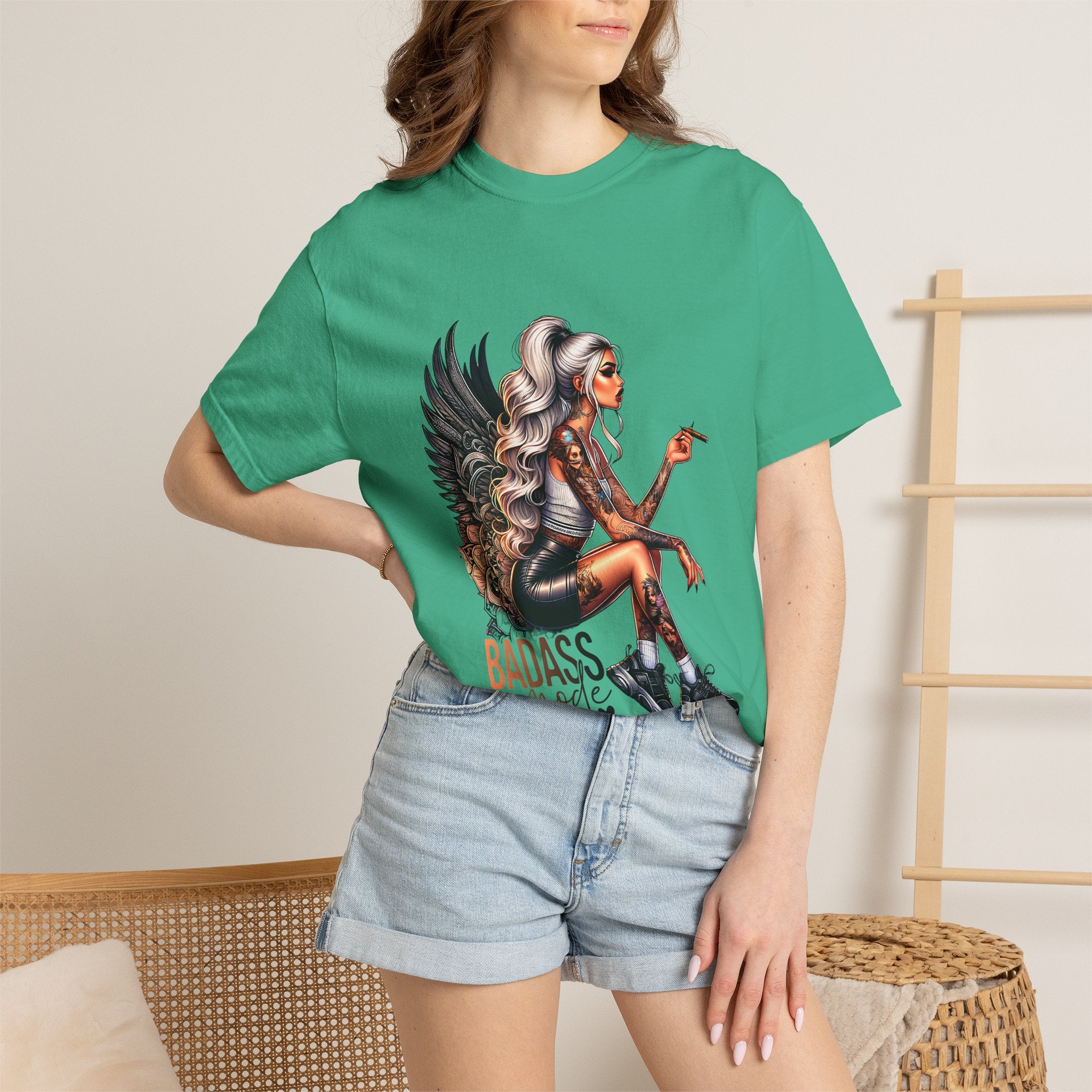 Badass Girl Garment-Dyed T-shirt, Rebel Chick Tee, Edgy Feminist Top, Cool Girl Tshirt, Unisex Graphic Shirt, Unique Streetwear Style