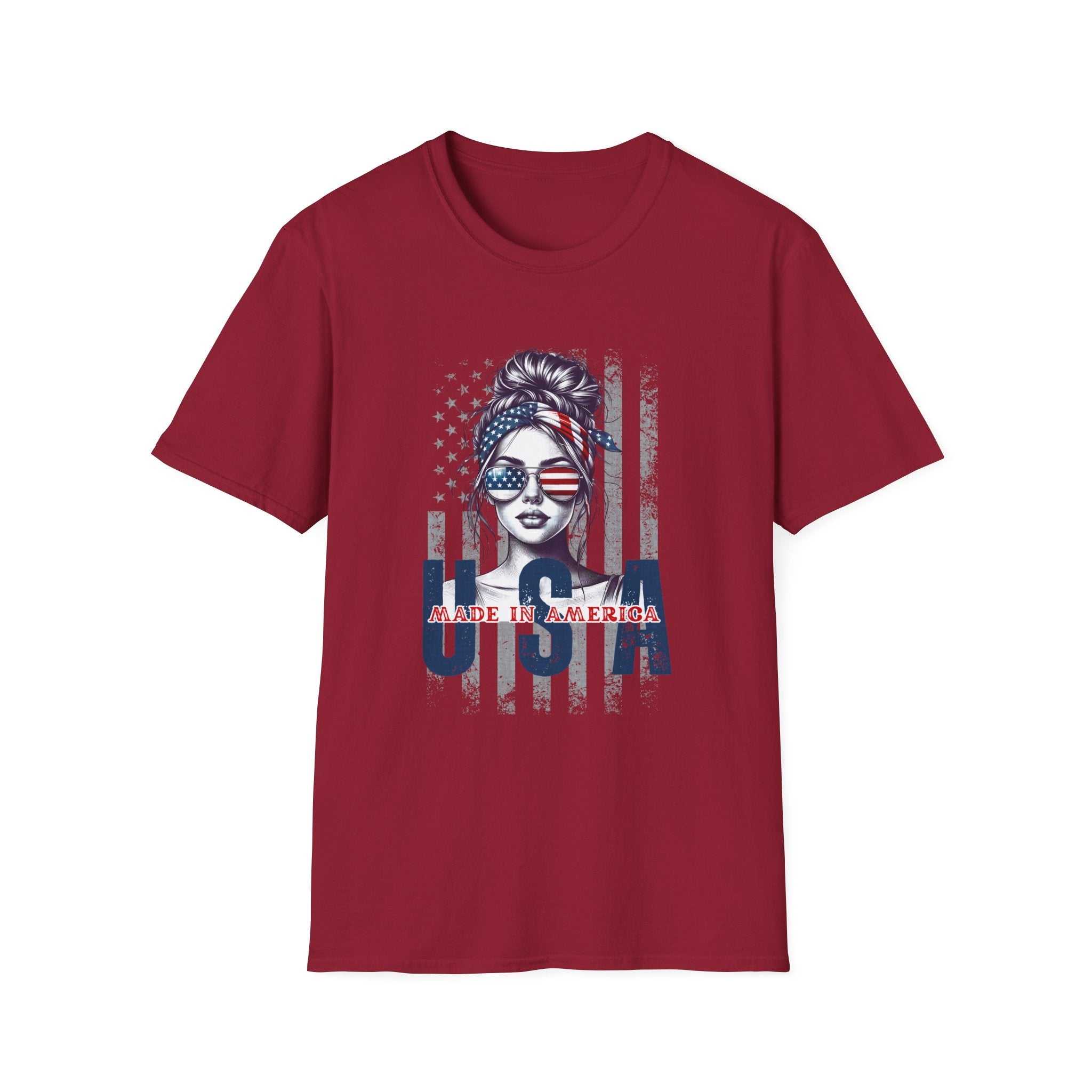 Patriotic Tee, America Shirt, July 4th Clothing, Red White Blue Top, All Gender Softstyle T-Shirt