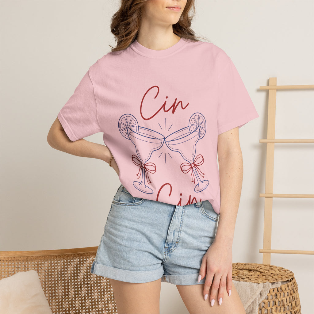 Cin Cin Cheers T-Shirt — Minimal Champagne Toast Graphic Tee