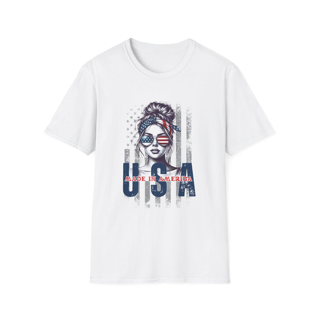 Patriotic Tee, America Shirt, July 4th Clothing, Red White Blue Top, All Gender Softstyle T-Shirt