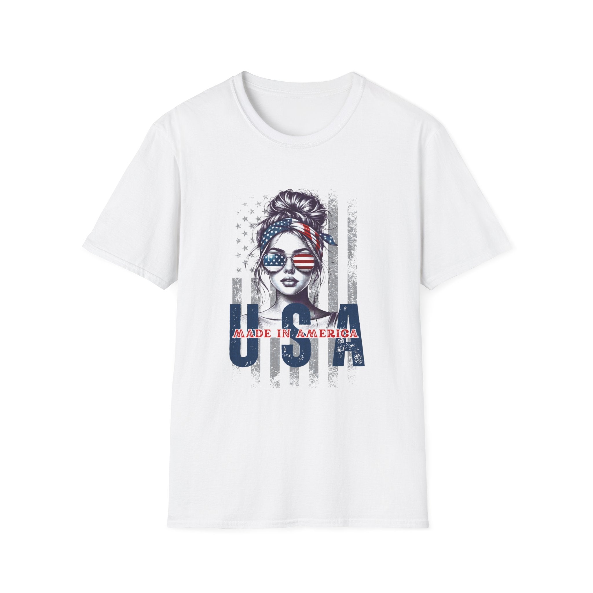 Patriotic Tee, America Shirt, July 4th Clothing, Red White Blue Top, All Gender Softstyle T-Shirt